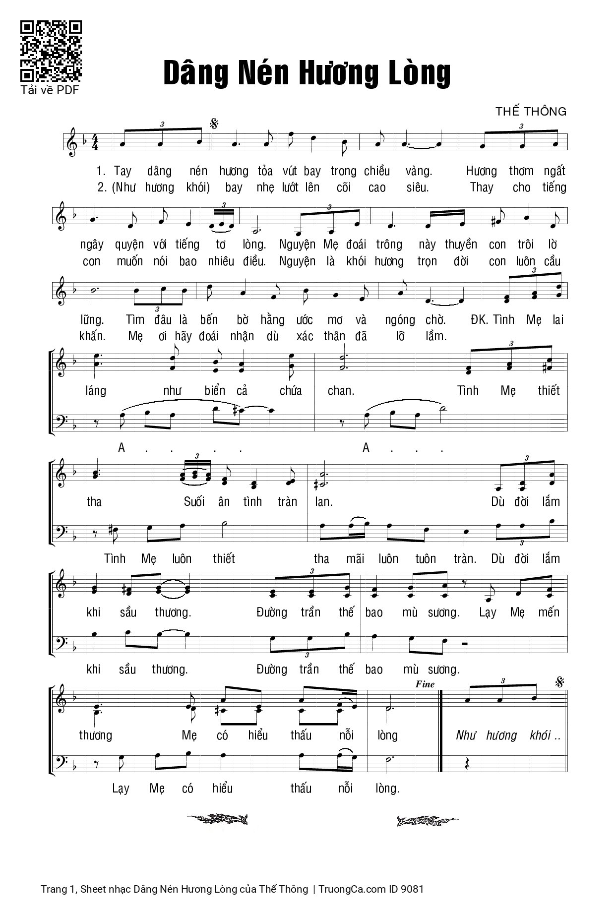 Sheet PDF of Dâng Nén Hương Lòng