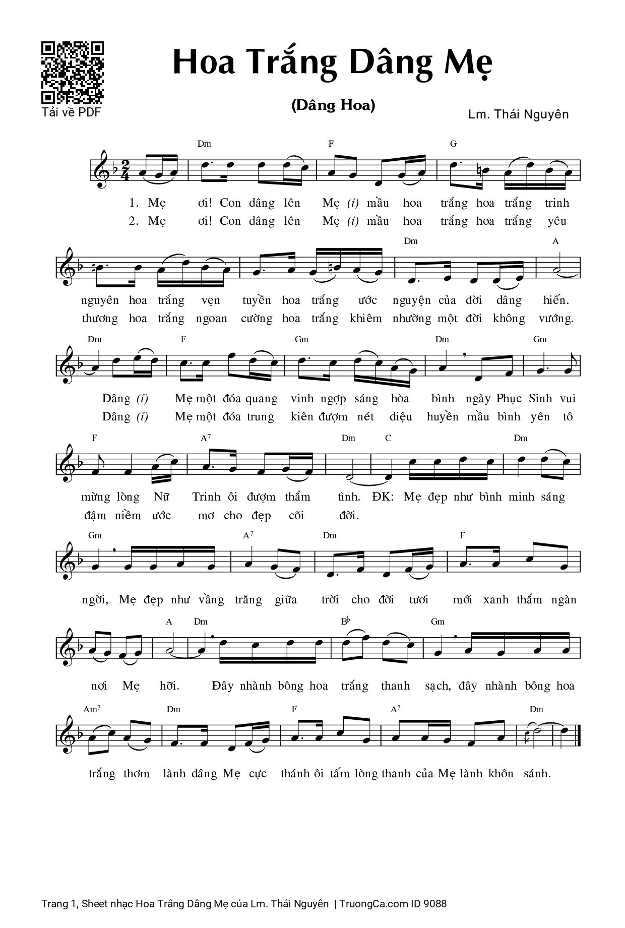 Sheet PDF of Hoa Trắng Dâng Mẹ
