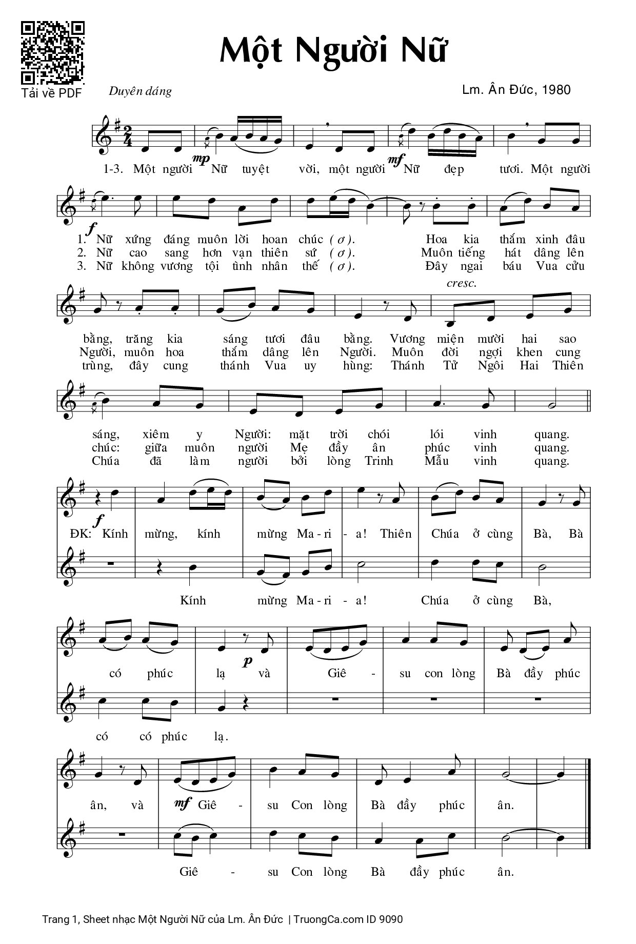 Page 1 of Sheet music PDF Một Người Nữ - Lm. Ân Đức
