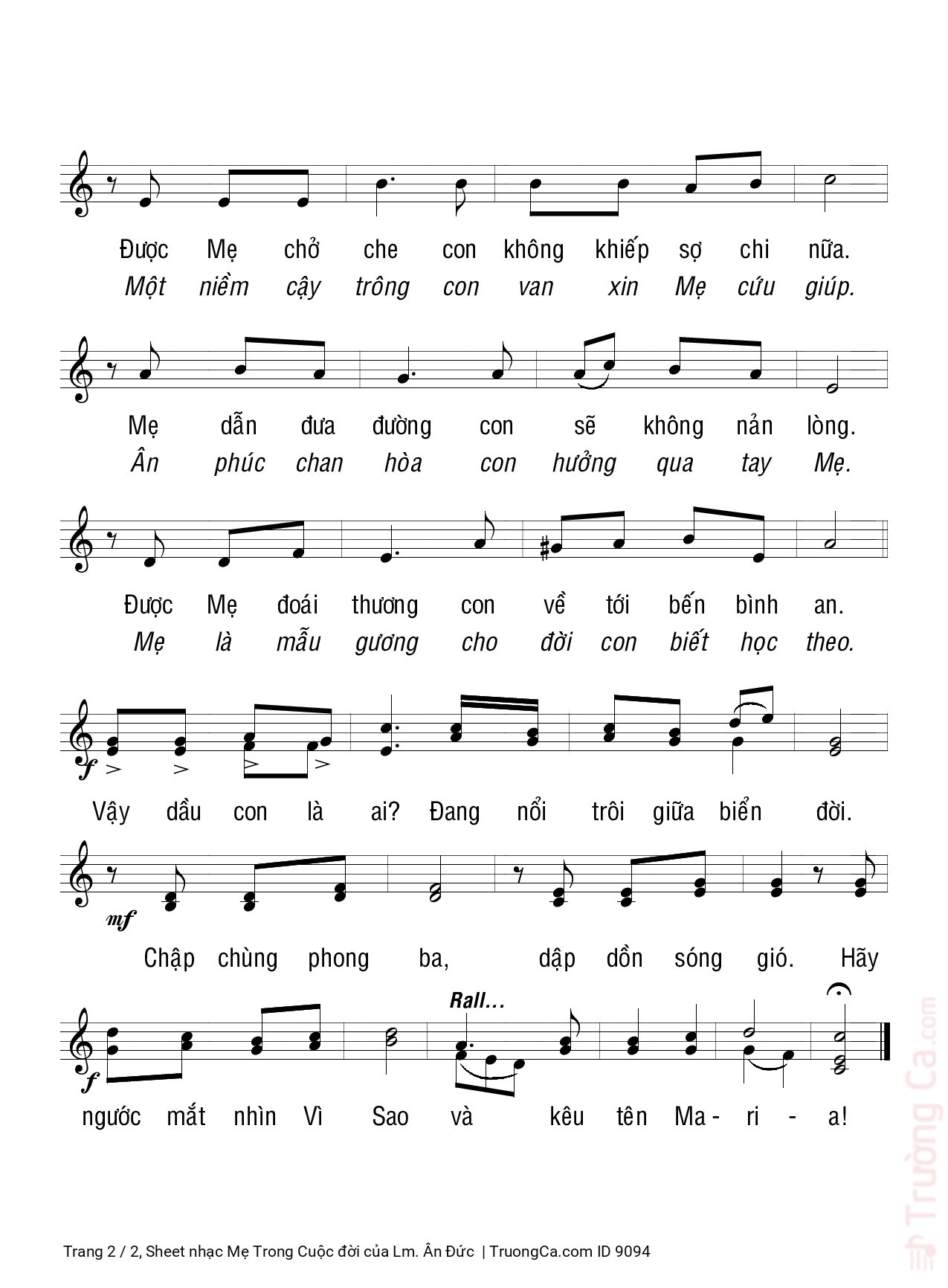 Page 2 of Sheet music PDF Mẹ Trong Cuộc đời - Lm. Ân Đức