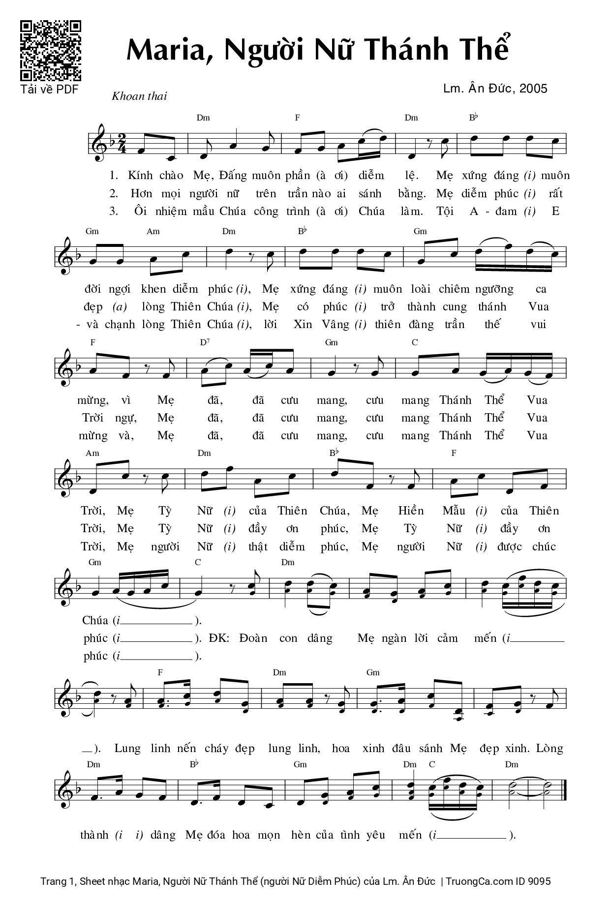 Sheet PDF of Maria, Người Nữ Thánh Thể (người Nữ Diễm Phúc)