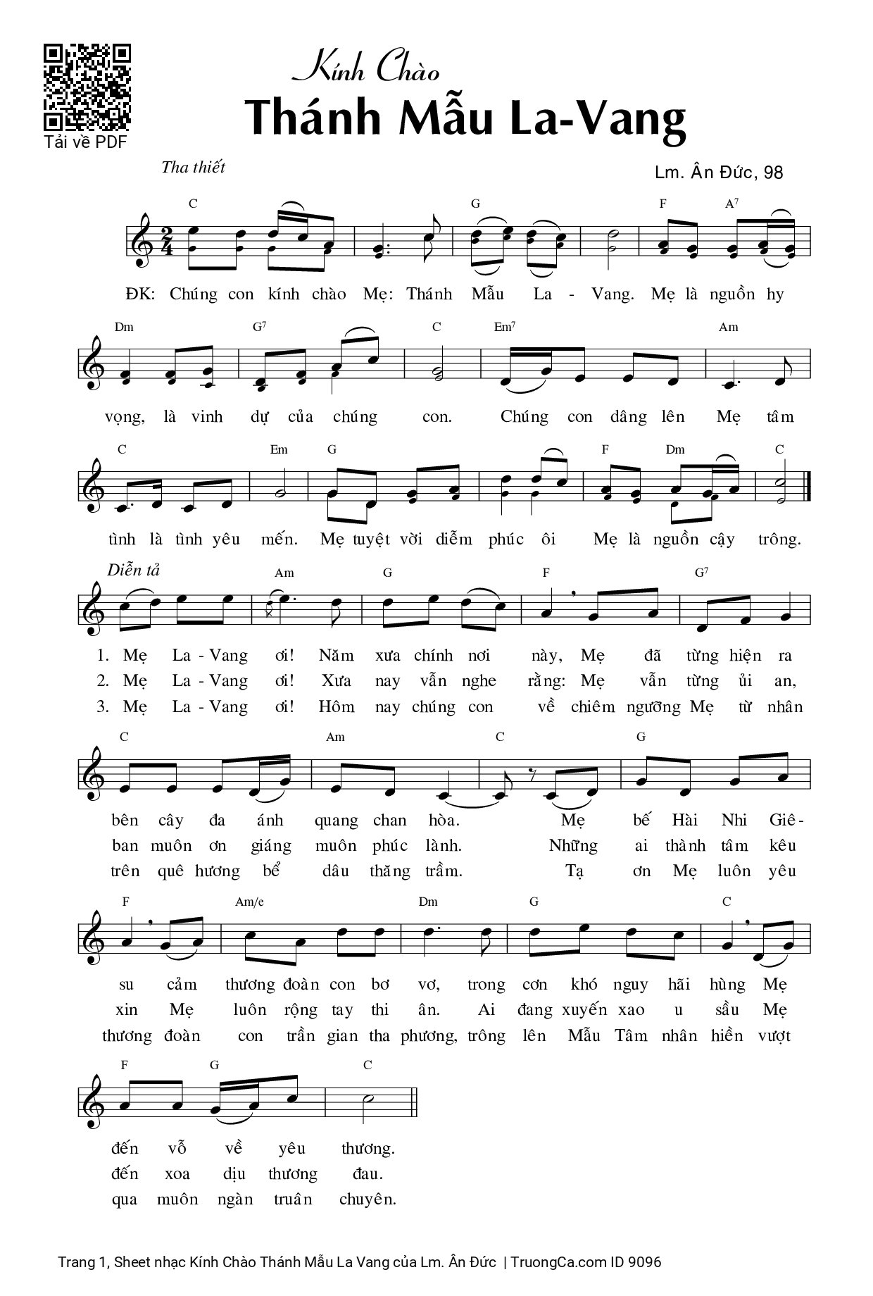 Sheet PDF of Kính Chào Thánh Mẫu La Vang