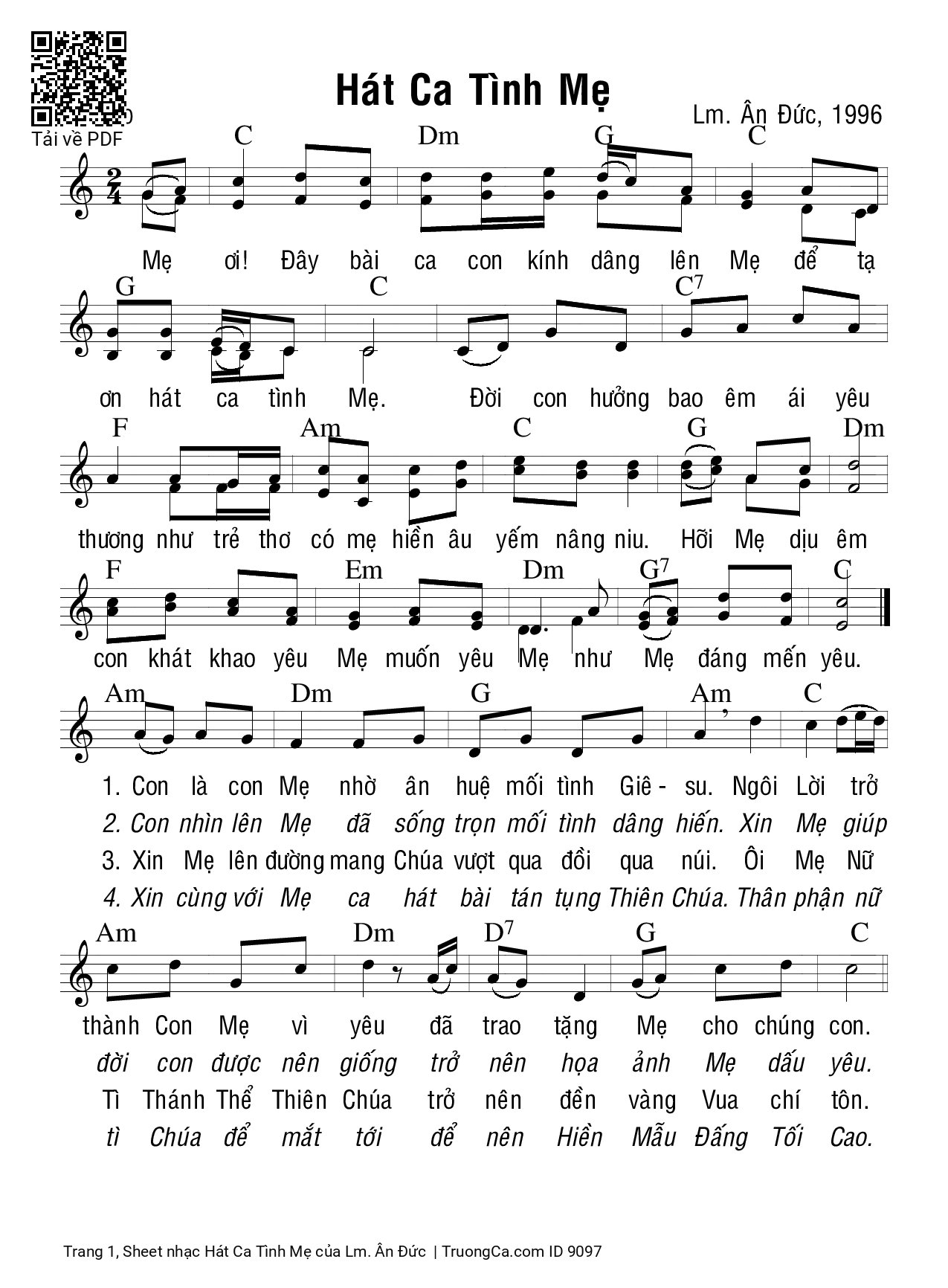 Page 1 of Sheet music PDF Hát Ca Tình Mẹ - Lm. Ân Đức