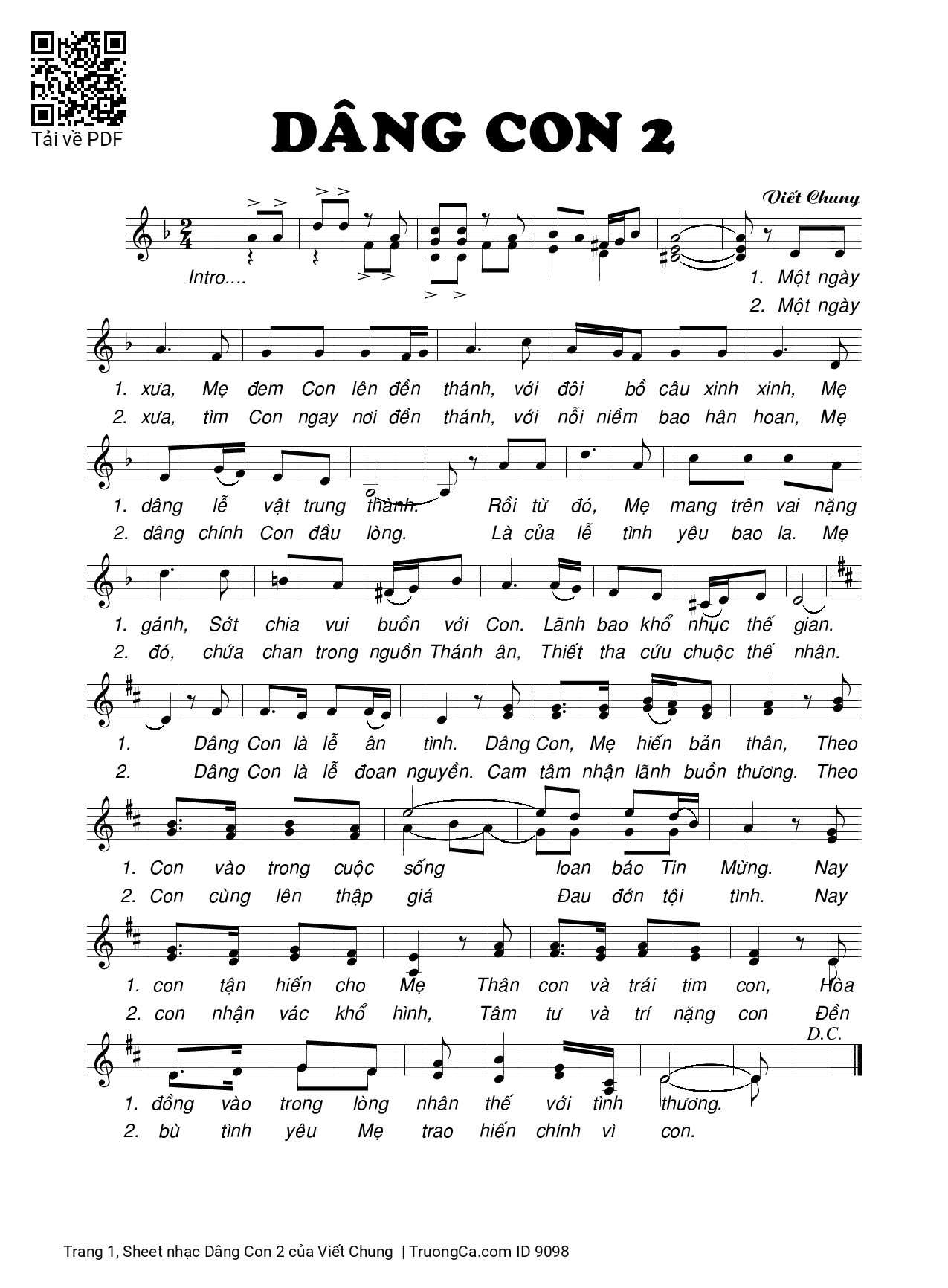 Page 1 of Sheet music PDF Dâng Con 2 - Viết Chung