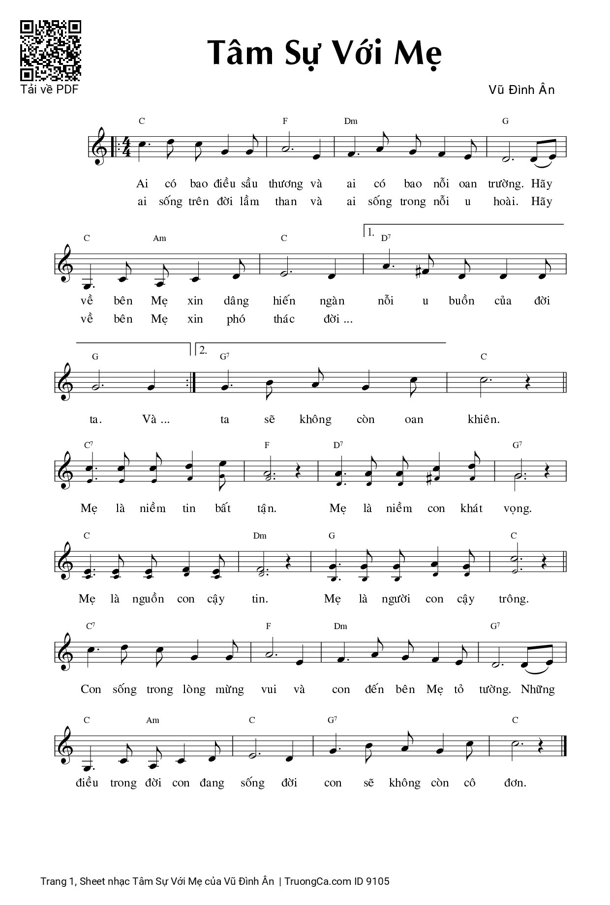 Page 1 of Sheet music PDF Tâm Sự Với Mẹ - Vũ Đình Ân