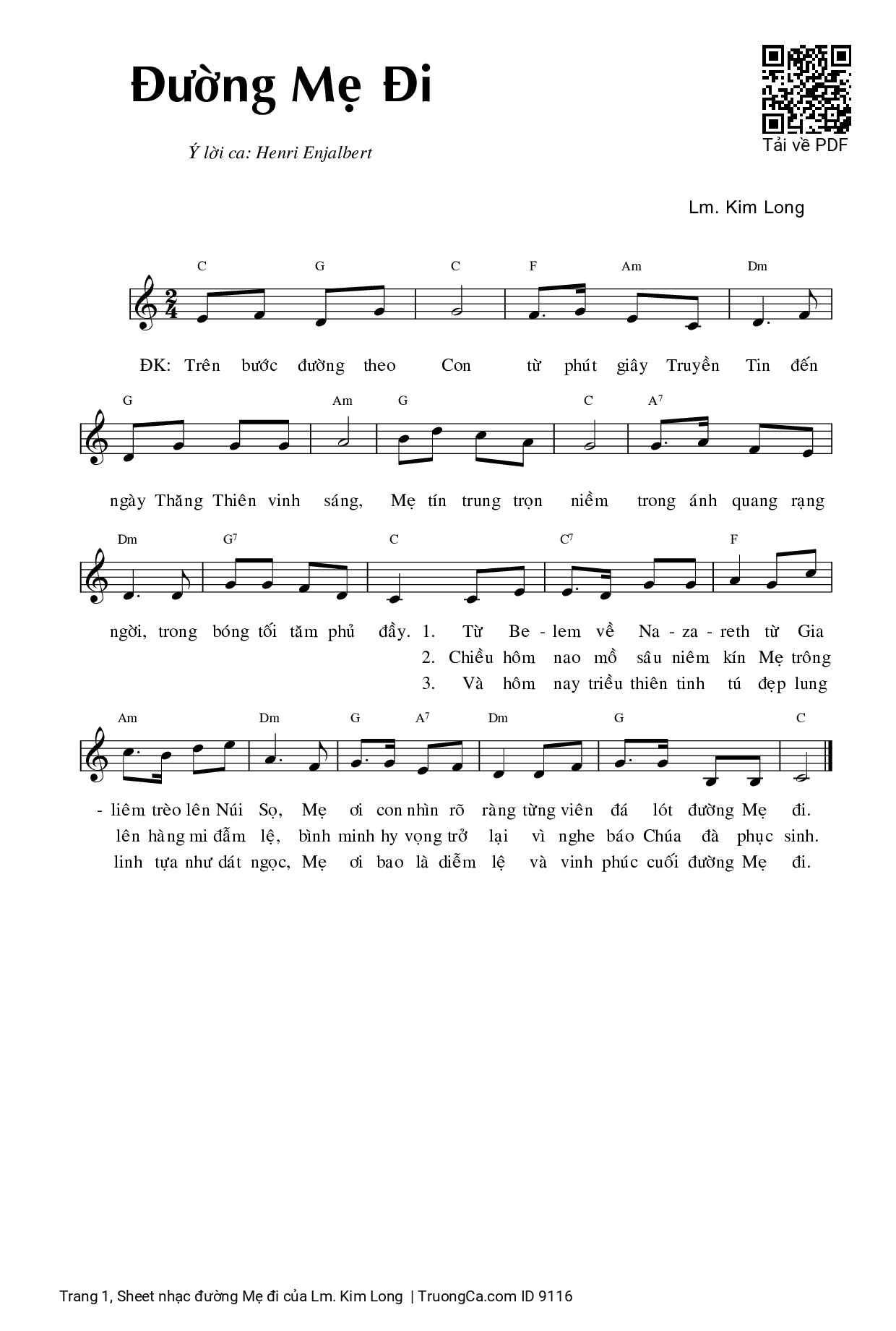 Page 1 of Sheet music PDF đường Mẹ đi - Lm. Kim Long