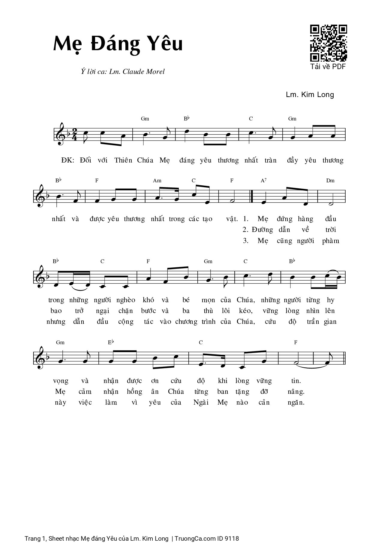 Page 1 of Sheet music PDF Mẹ đáng Yêu - Lm. Kim Long