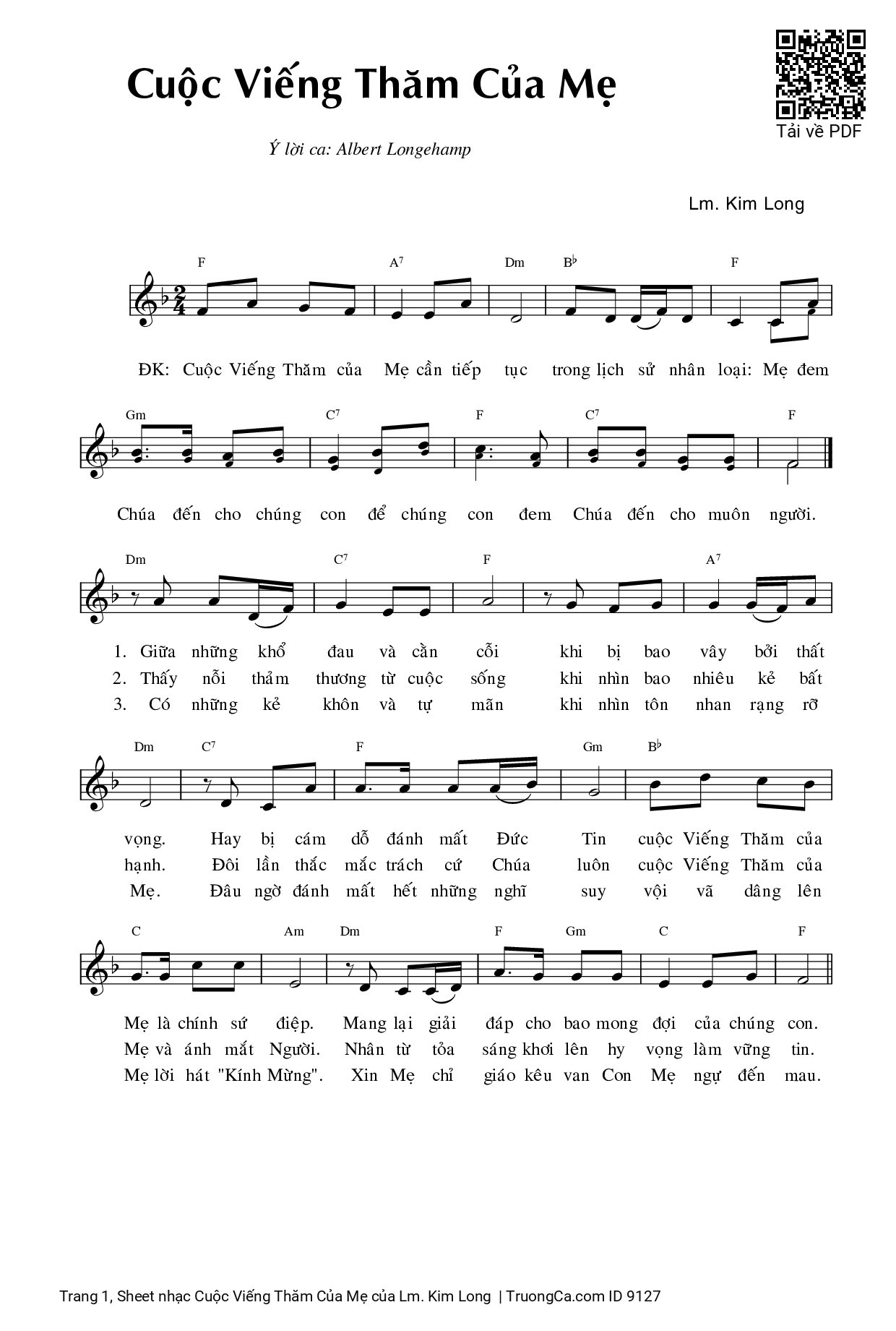 Page 1 of Sheet music PDF Cuộc Viếng Thăm Của Mẹ - Lm. Kim Long