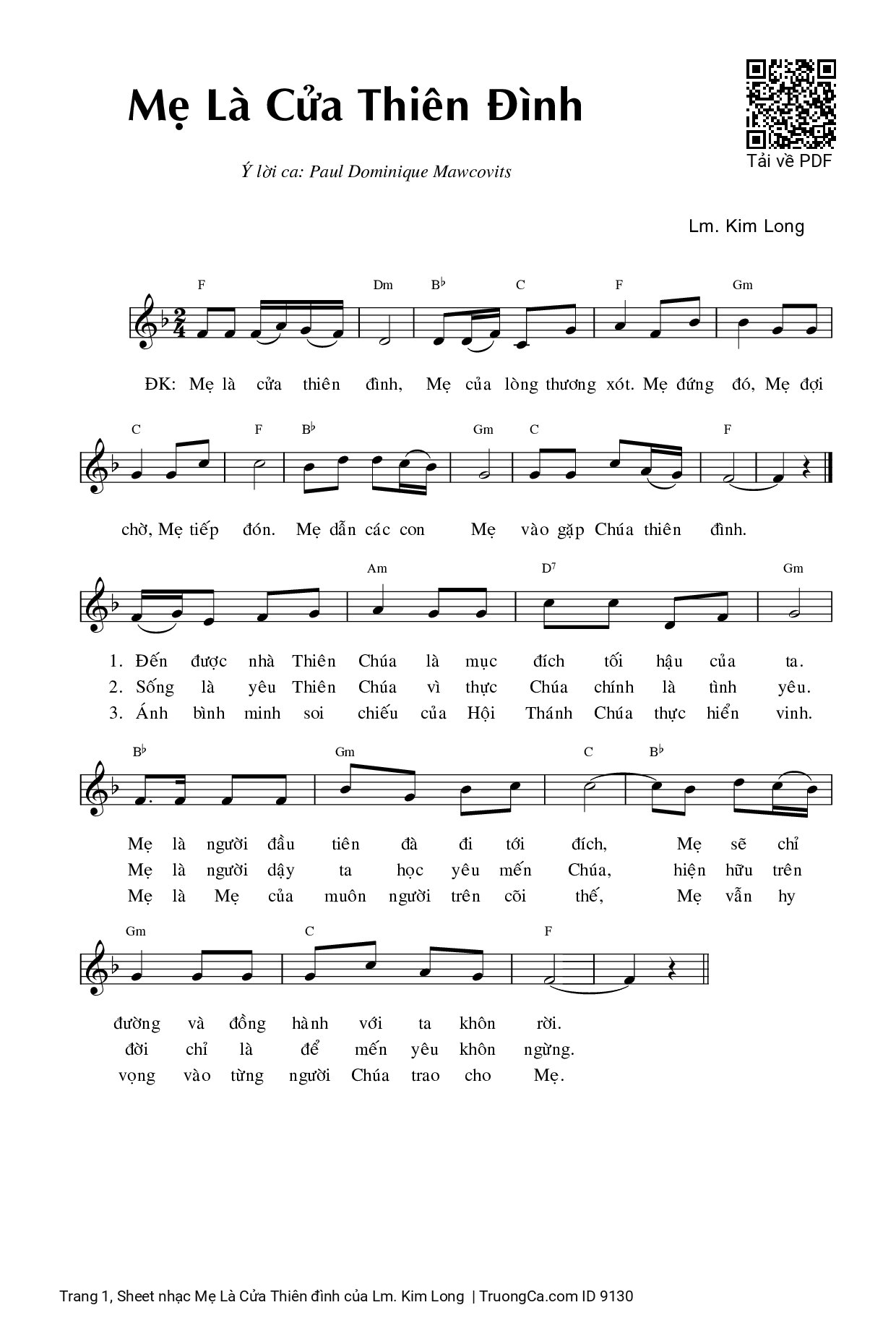 Sheet PDF of Mẹ Là Cửa Thiên đình