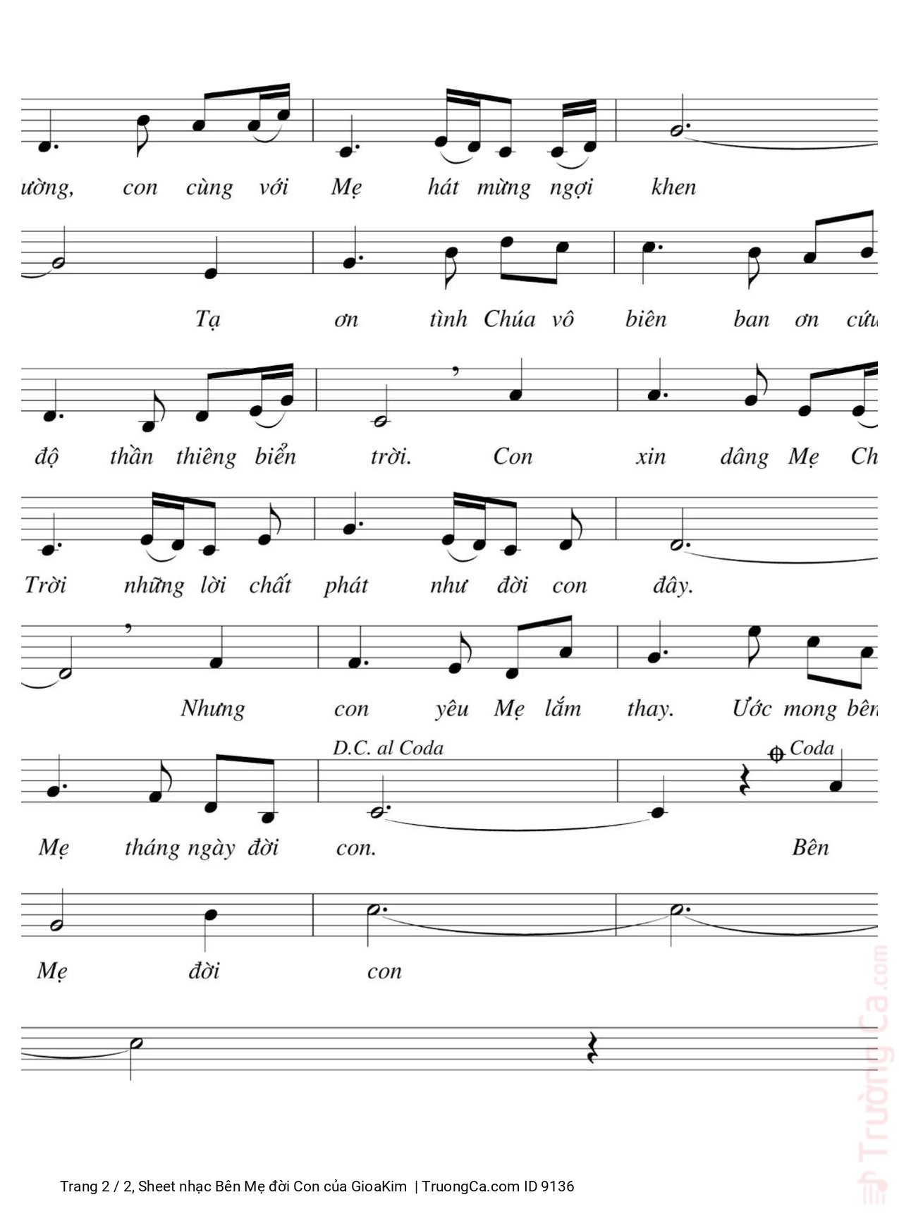 Page 2 of Sheet music PDF Bên Mẹ đời Con - GioaKim