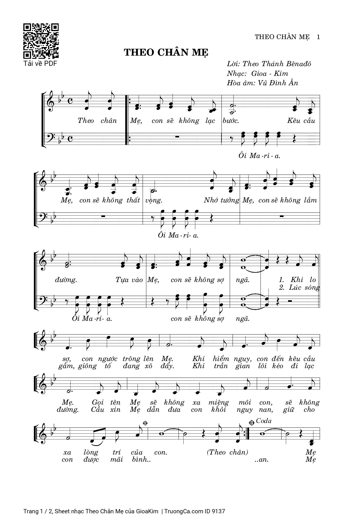 Sheet PDF of Theo Chân Mẹ