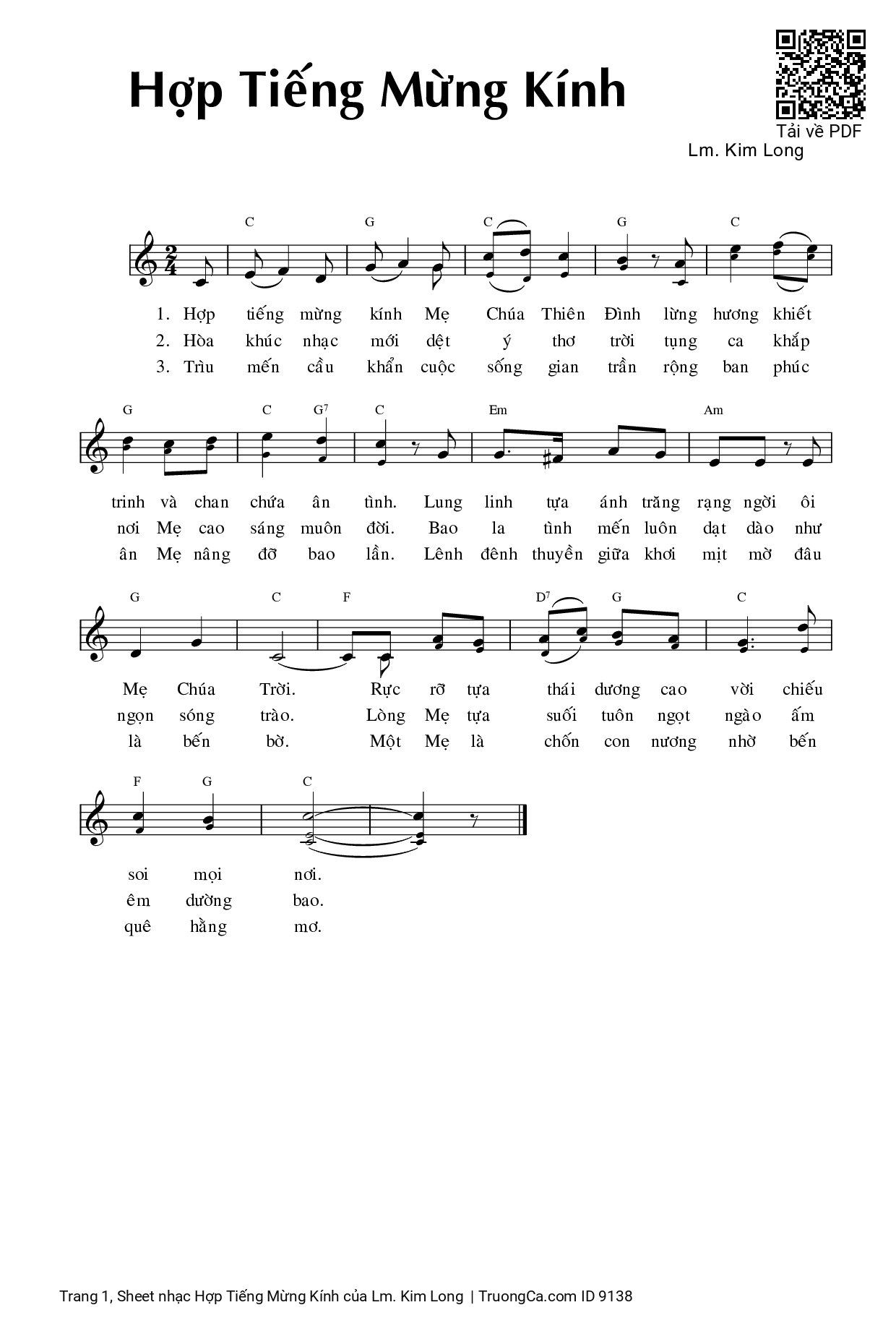 Page 1 of Sheet music PDF Hợp Tiếng Mừng Kính - Lm. Kim Long