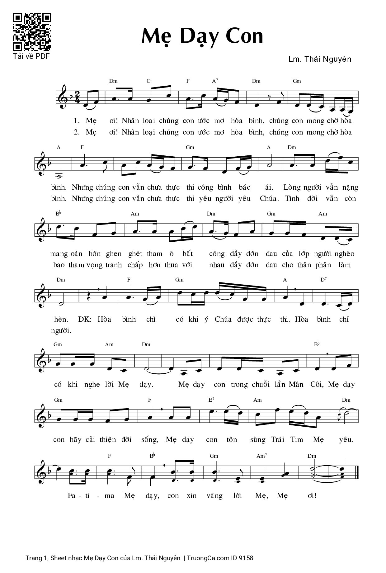 Mẹ ơi nhân loại chúng con ước mơ hòa bình, Trang 1