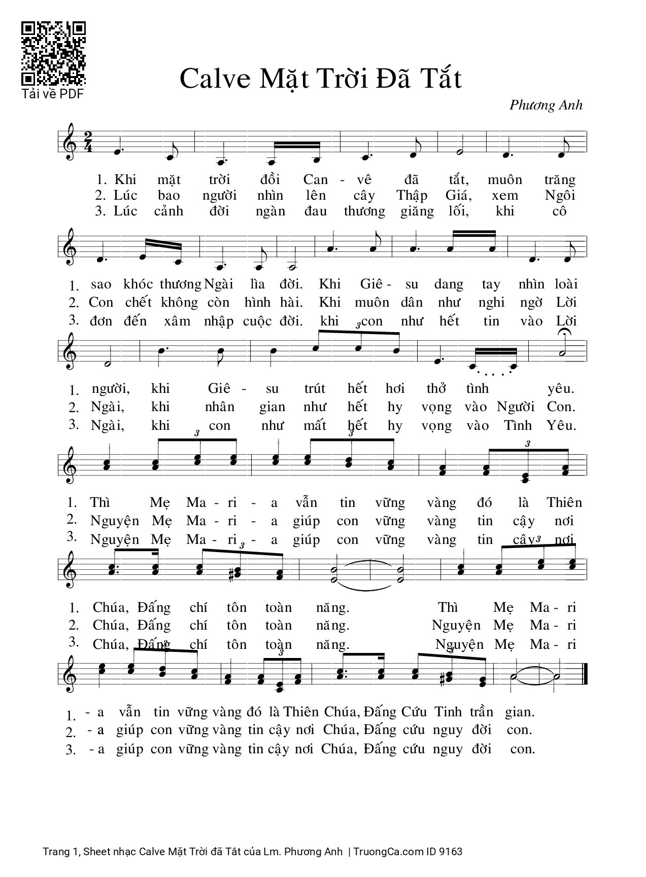 Sheet PDF of Calve Mặt Trời đã Tắt