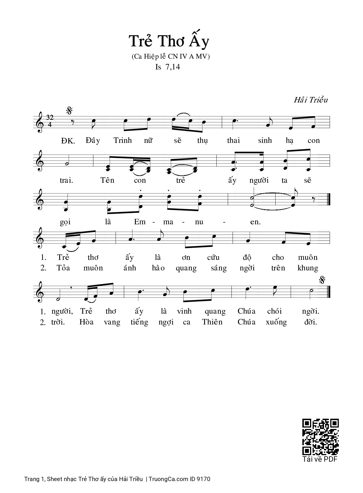 Sheet PDF of Trẻ Thơ ấy
