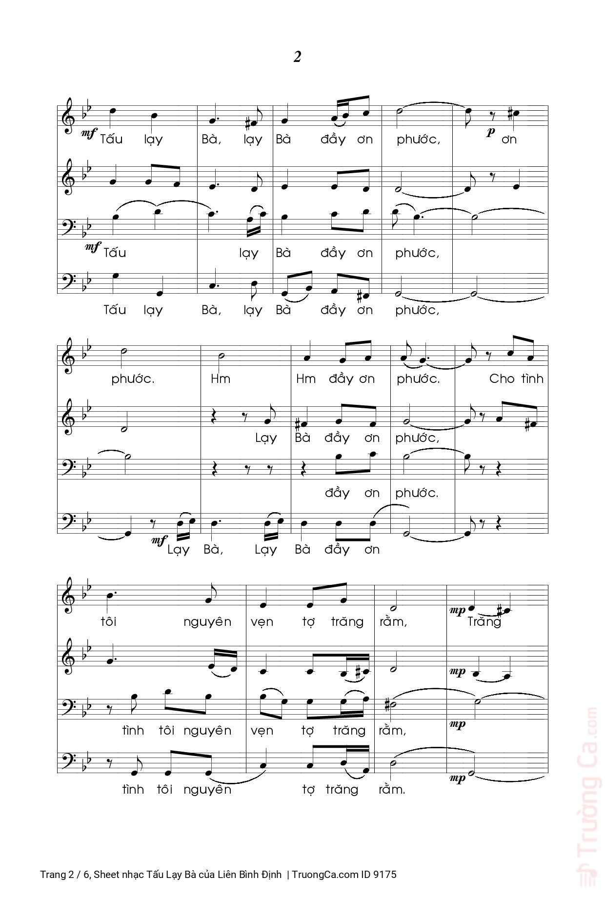 Page 2 of Sheet music PDF Tấu Lạy Bà - Liên Bình Định