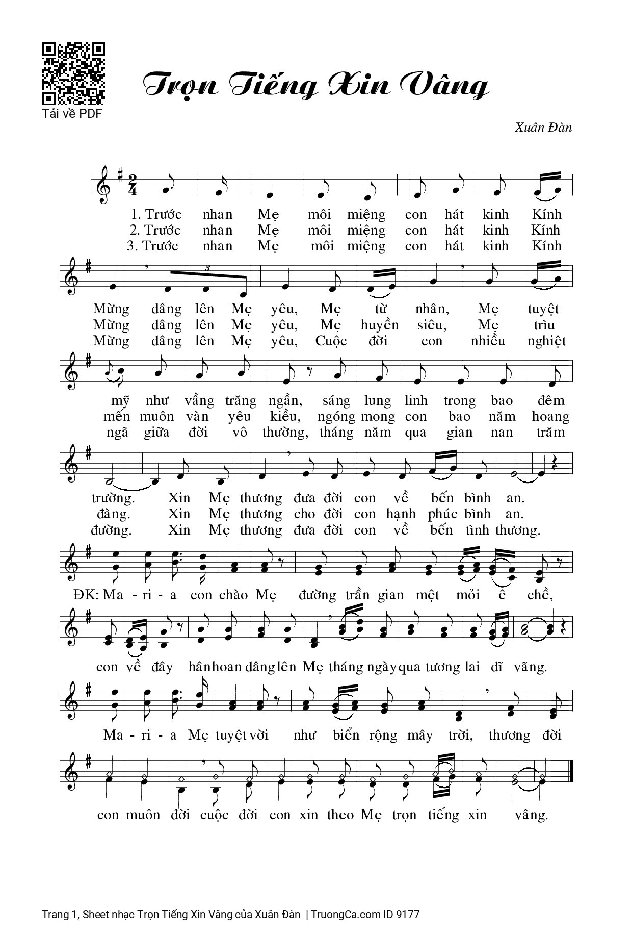 Sheet PDF of Trọn Tiếng Xin Vâng