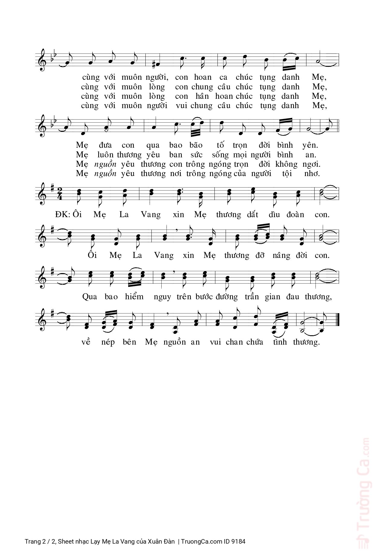 Page 2 of Sheet music PDF Lạy Mẹ La Vang - Xuân Đàn