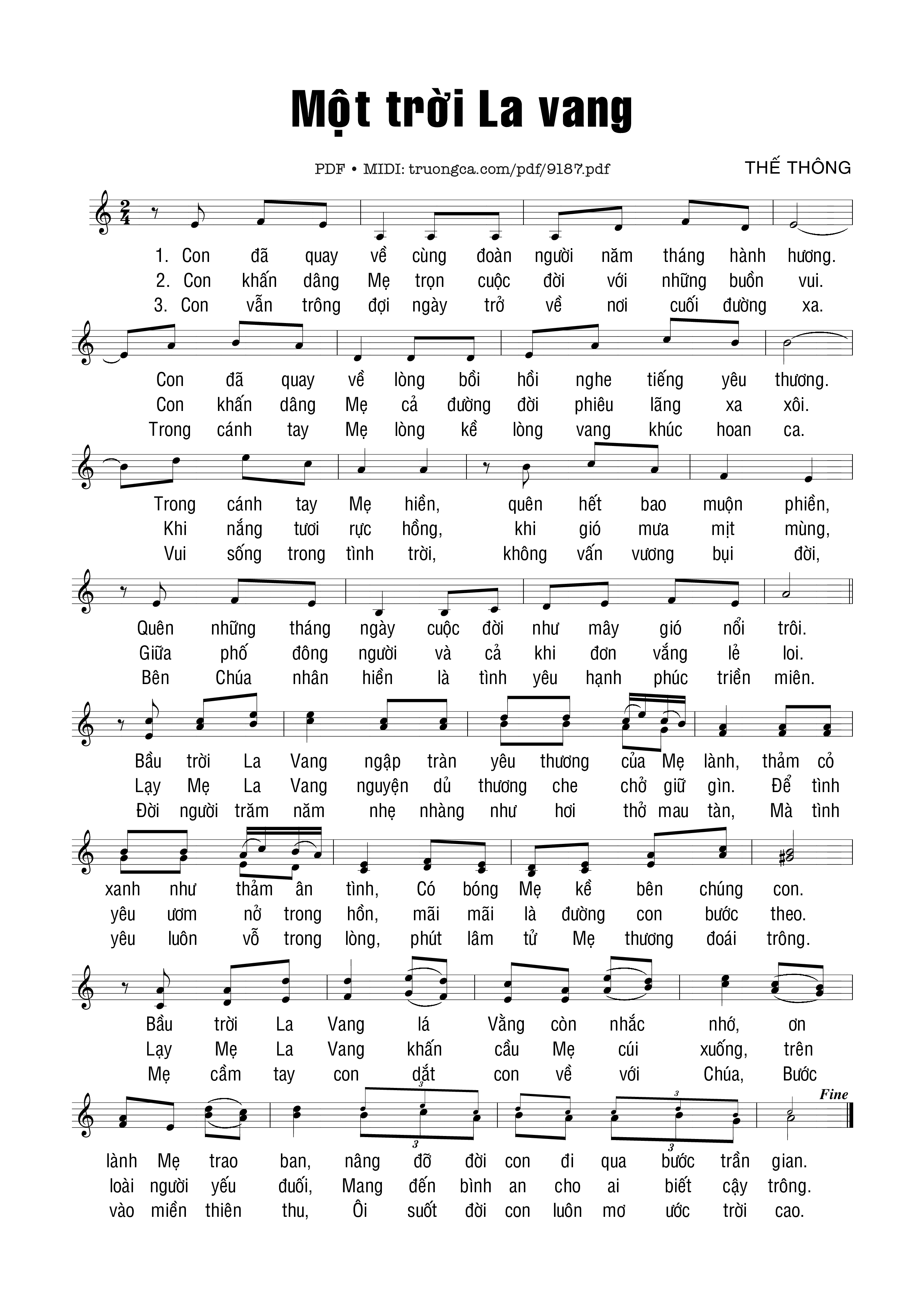 Sheet PDF of Một Trời La Vang