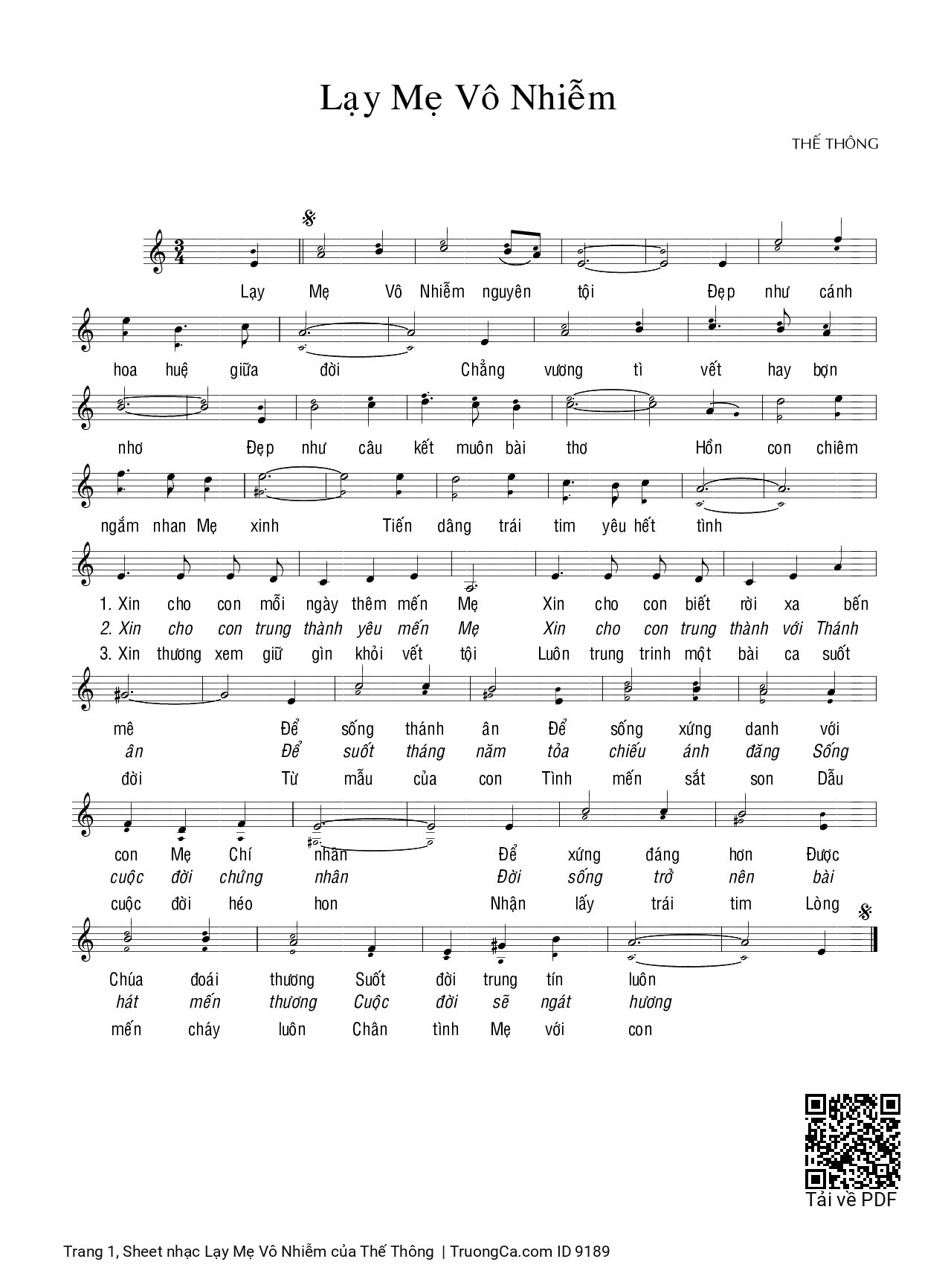 Sheet PDF of Lạy Mẹ Vô Nhiễm