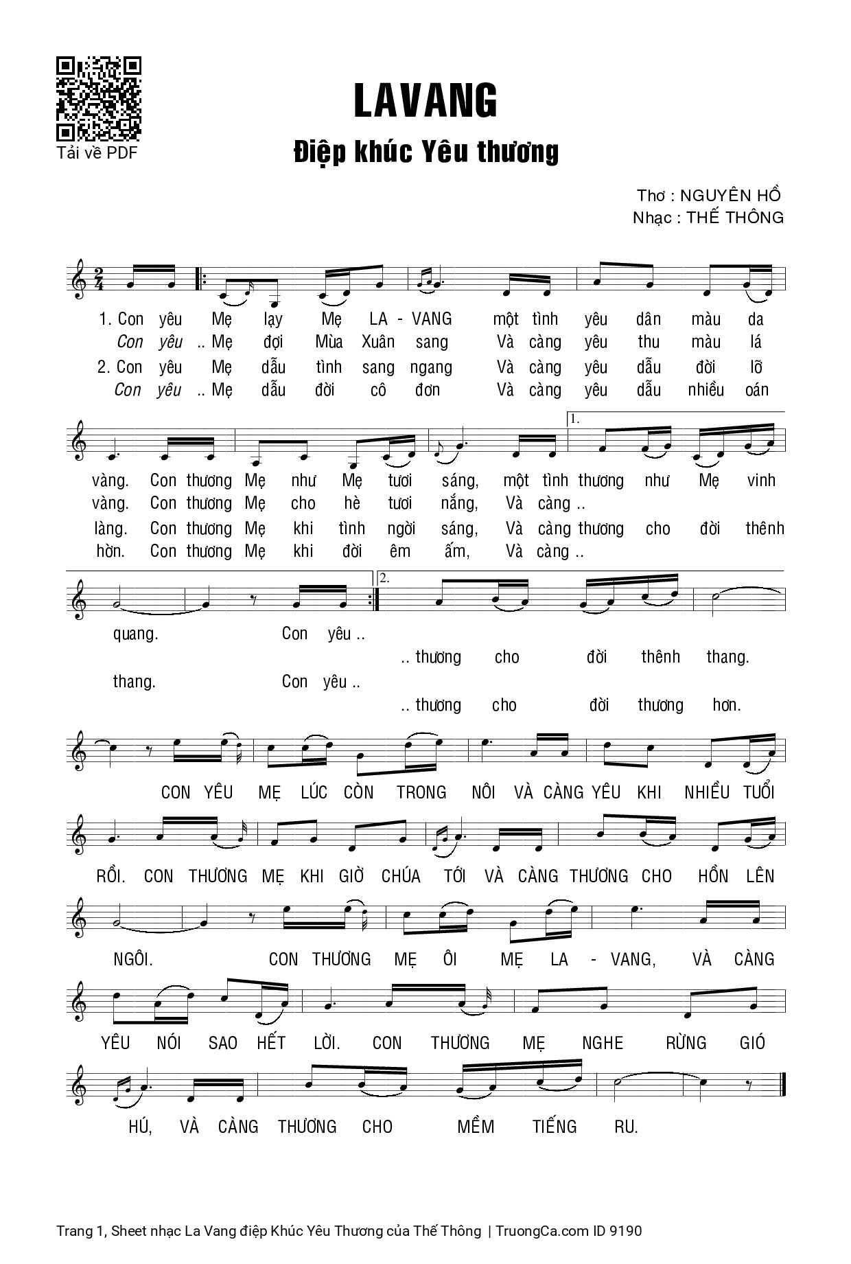 Sheet PDF of La Vang điệp Khúc Yêu Thương