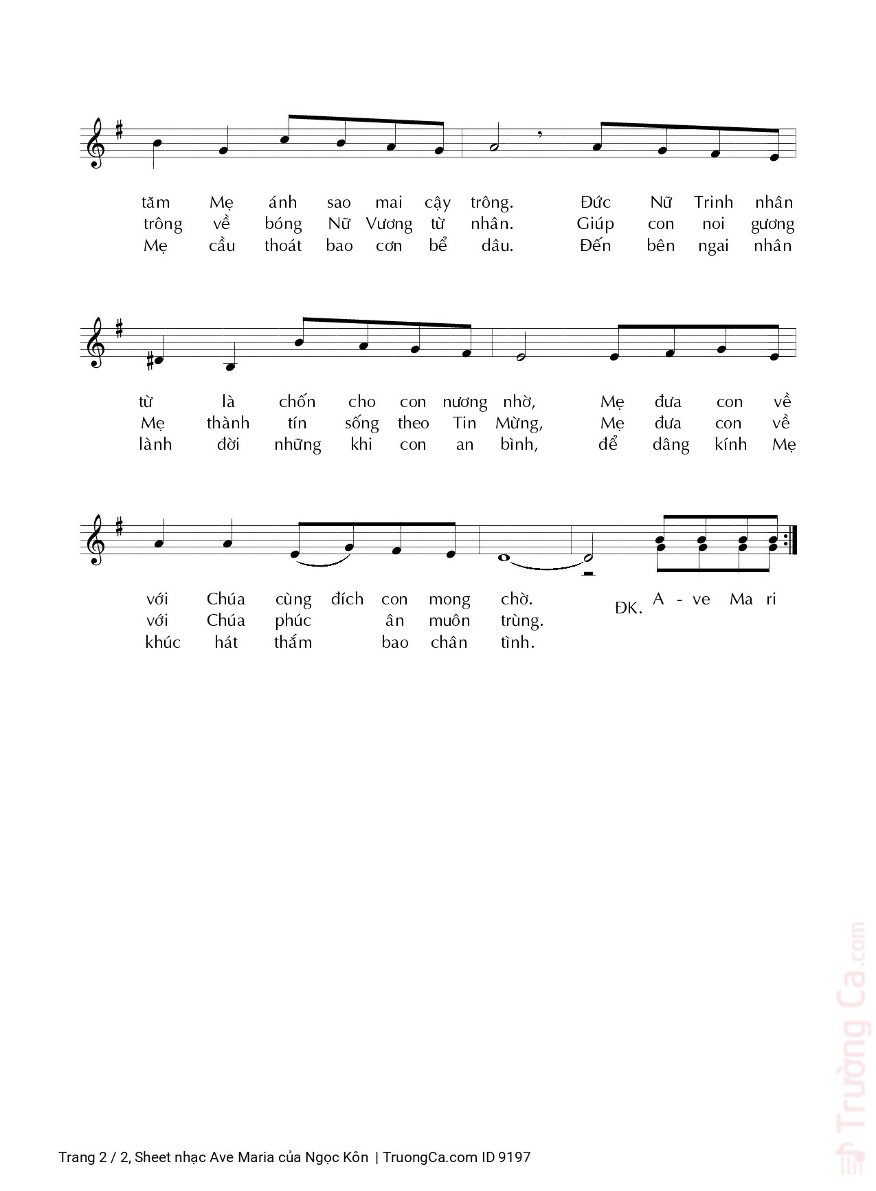 Page 2 of Sheet music PDF Ave Maria - Ngọc Kôn