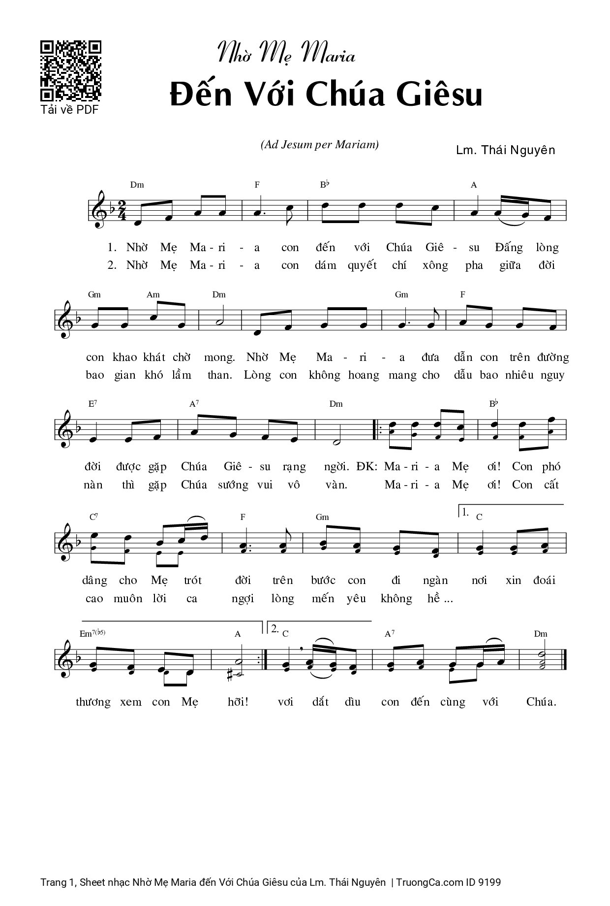 Sheet PDF of Nhờ Mẹ Maria đến Với Chúa Giêsu