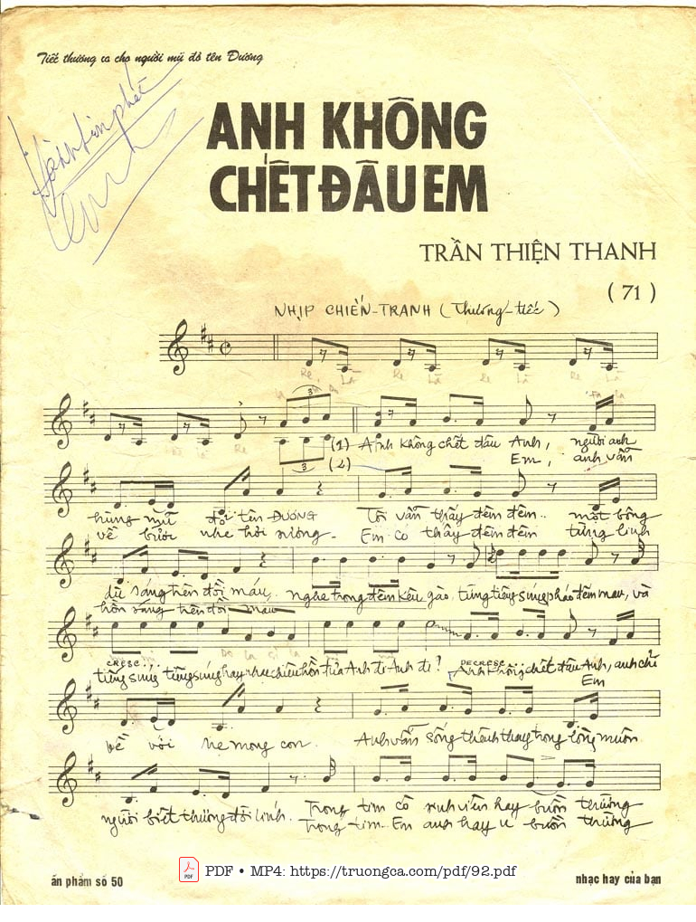 Page 2 of Sheet music PDF Anh không chết đâu em - Trần Thiện Thanh