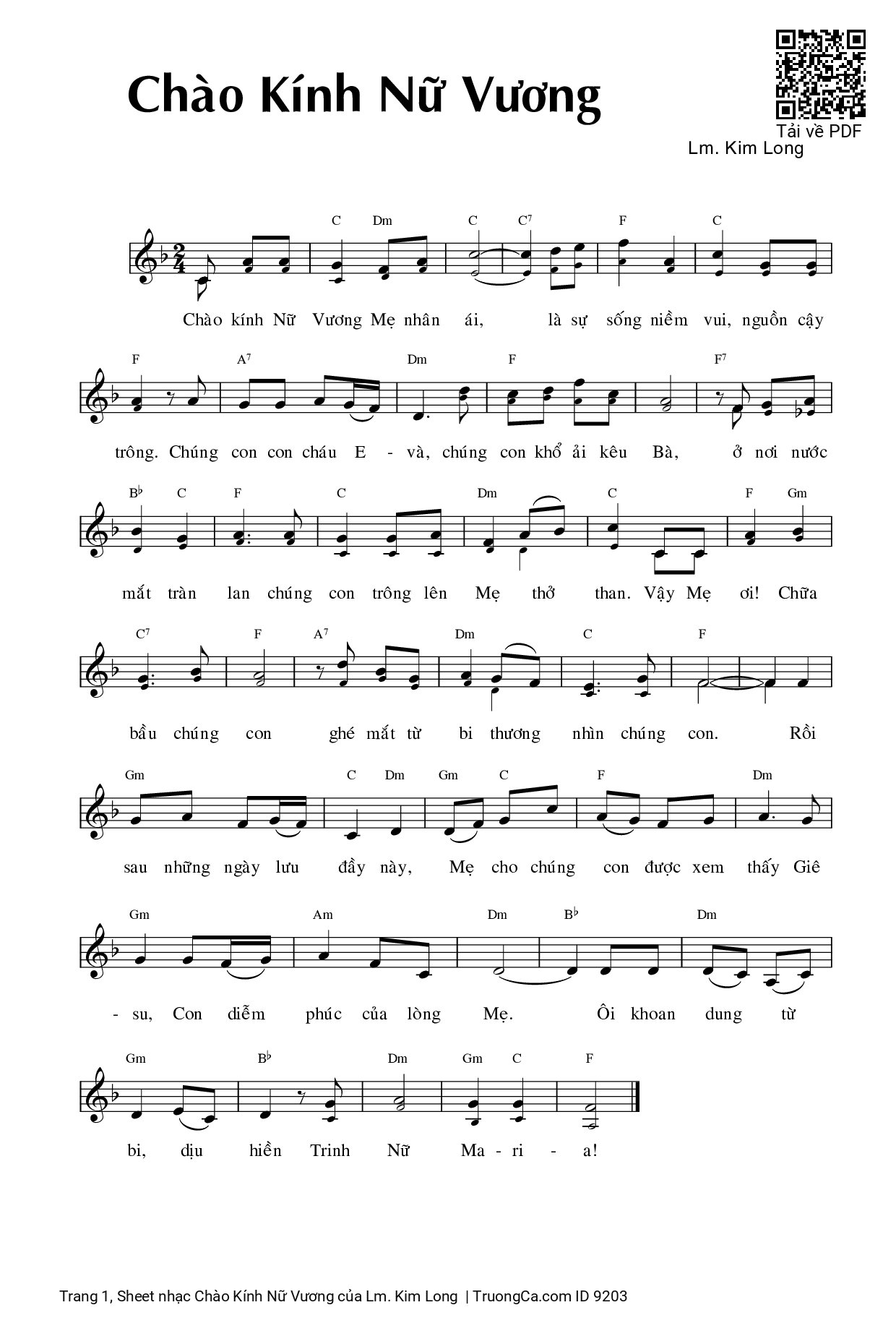 Sheet PDF of Chào Kính Nữ Vương