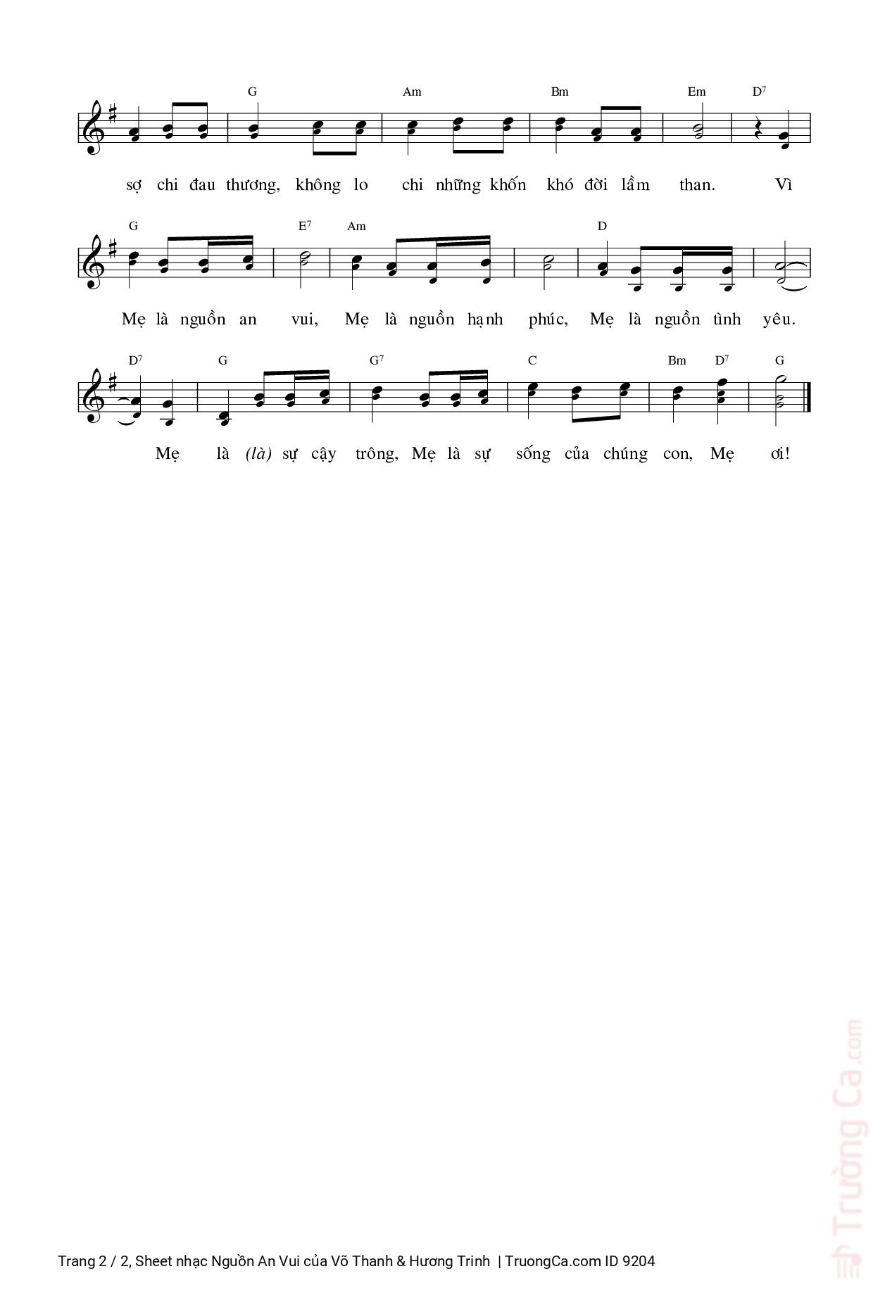Page 2 of Sheet music PDF Nguồn An Vui - Võ Thanh & Hương Trinh