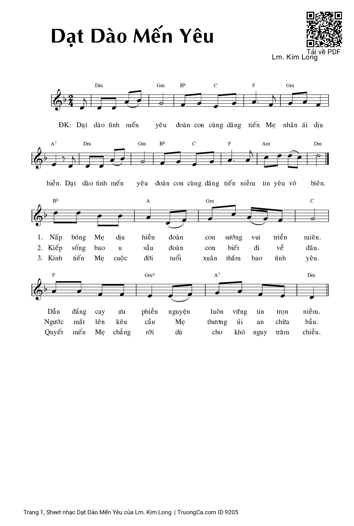 Sheet PDF of Dạt Dào Mến Yêu