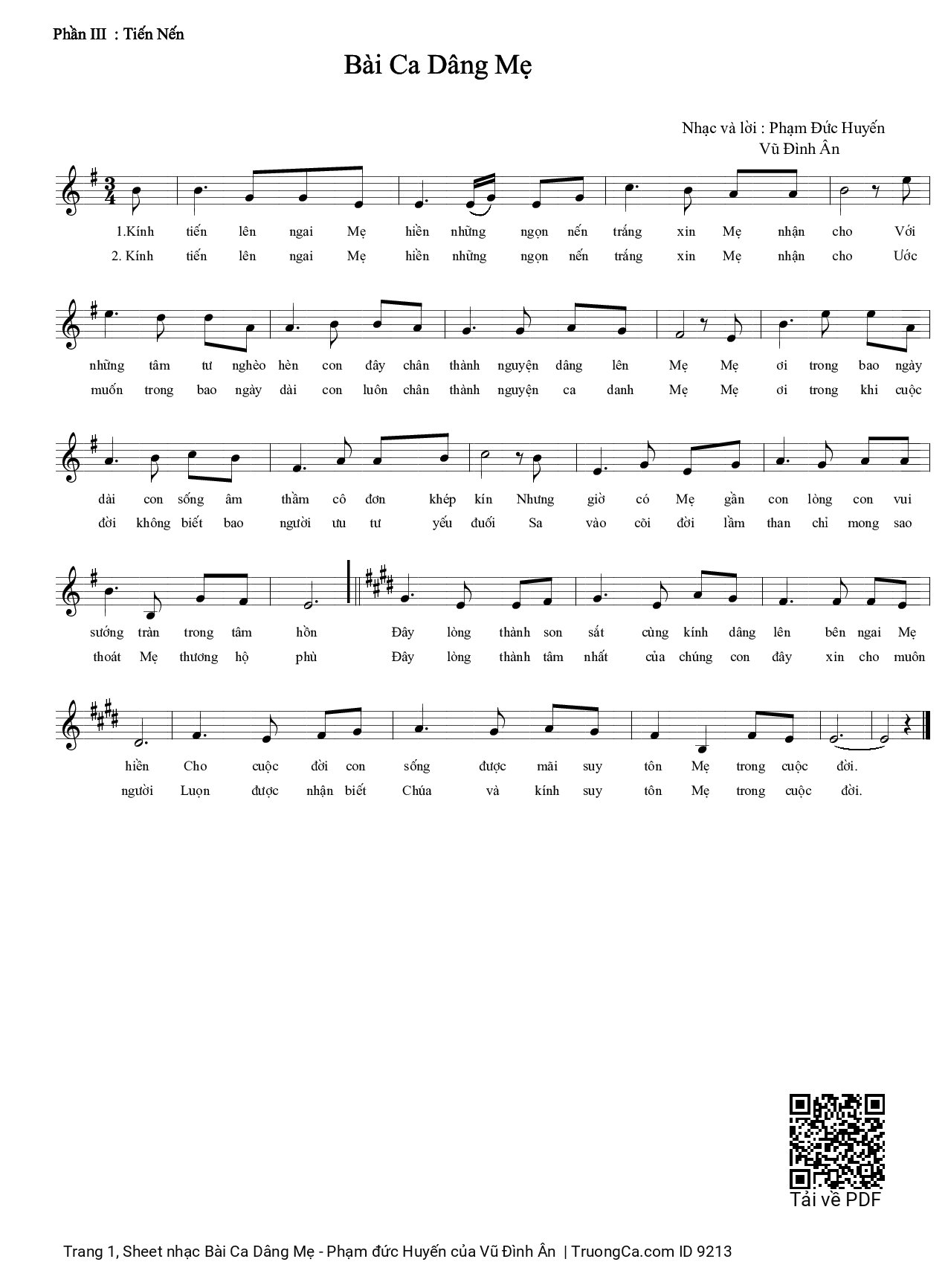 Sheet PDF of Bài Ca Dâng Mẹ - Phạm đức Huyến