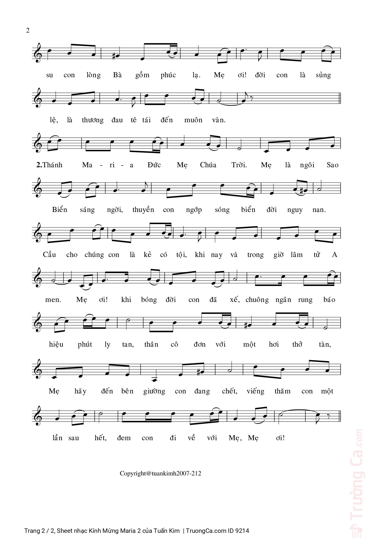 Page 2 of Sheet music PDF Kính Mừng Maria 2 (4 bè) - Tuấn Kim