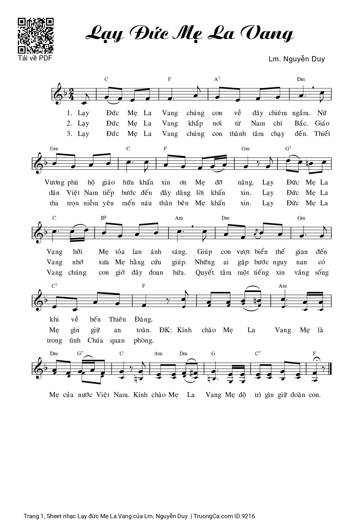 Sheet PDF of Lạy đức Mẹ La Vang