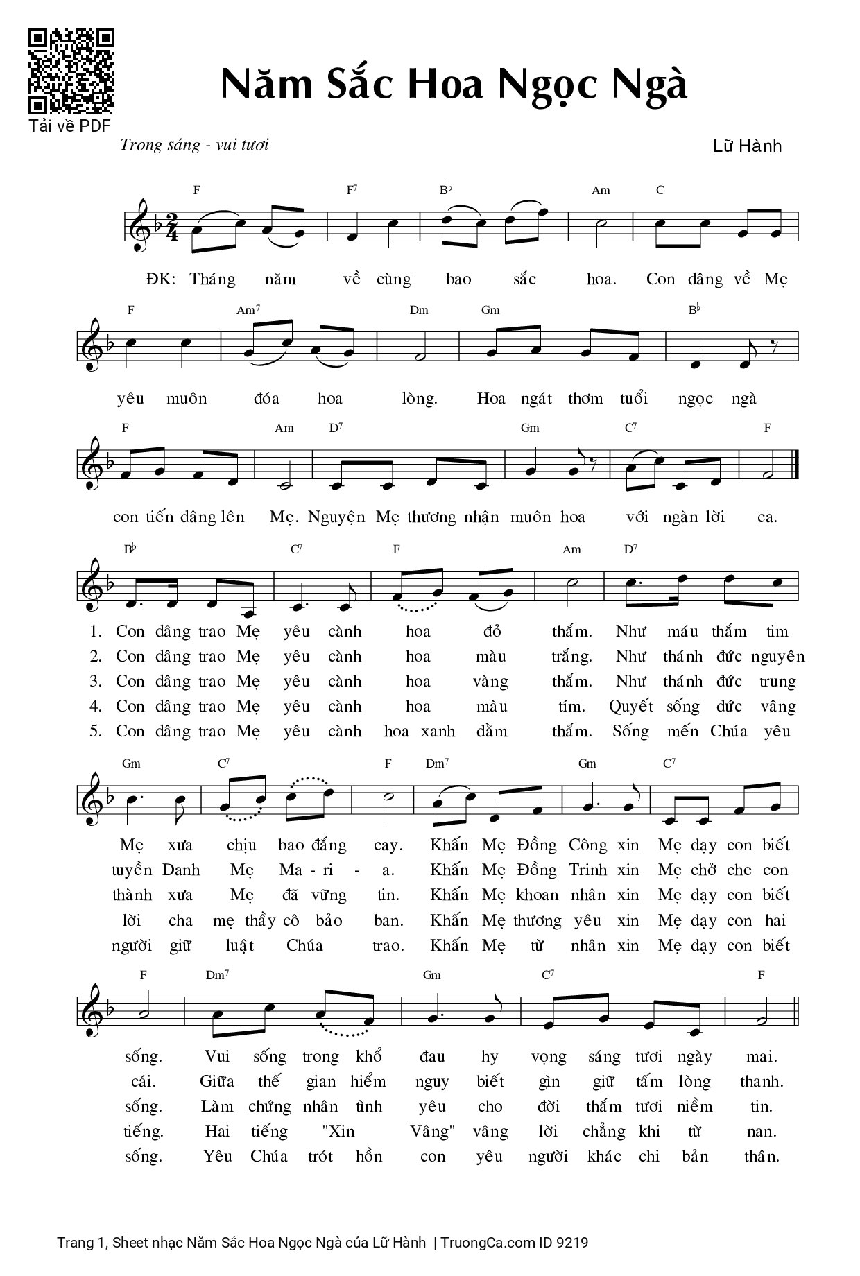 Sheet PDF of Năm Sắc Hoa Ngọc Ngà