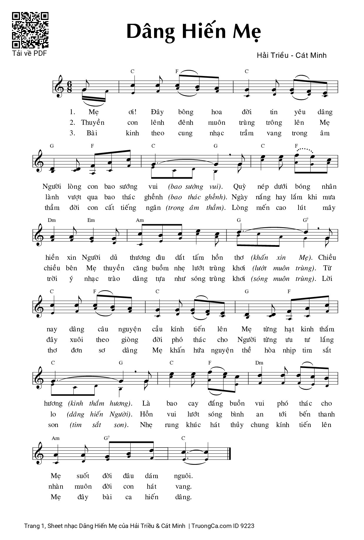 Page 1 of Sheet music PDF Dâng Hiến Mẹ - Hải Triều & Cát Minh