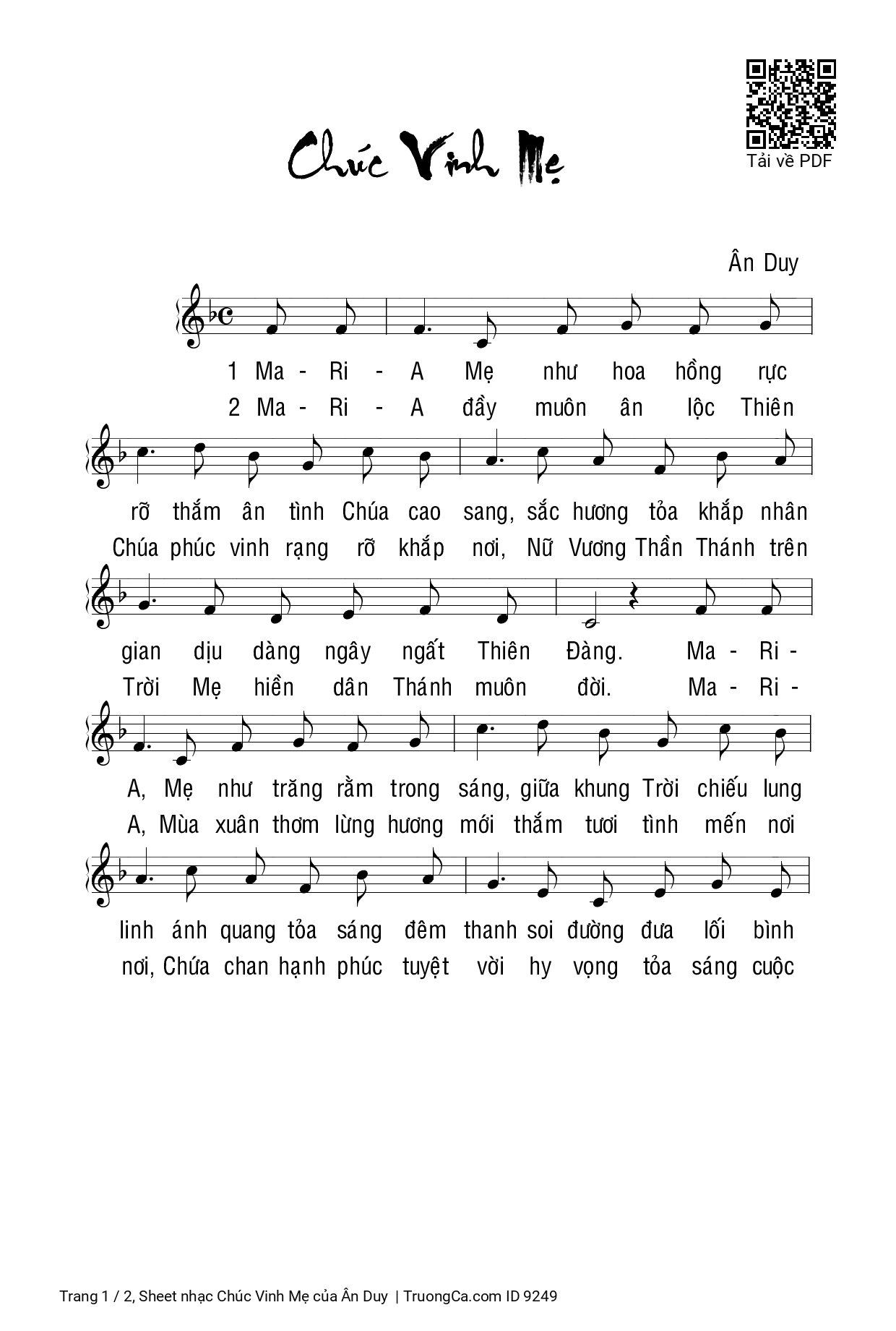 Page 1 of Sheet music PDF Chúc Vinh Mẹ - Ân Duy