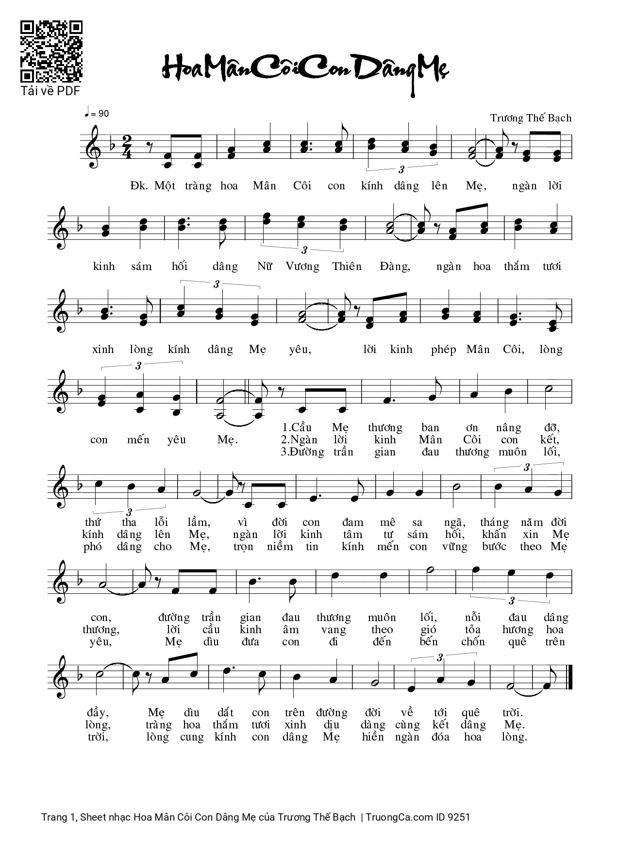 Sheet PDF of Hoa Mân Côi Con Dâng Mẹ