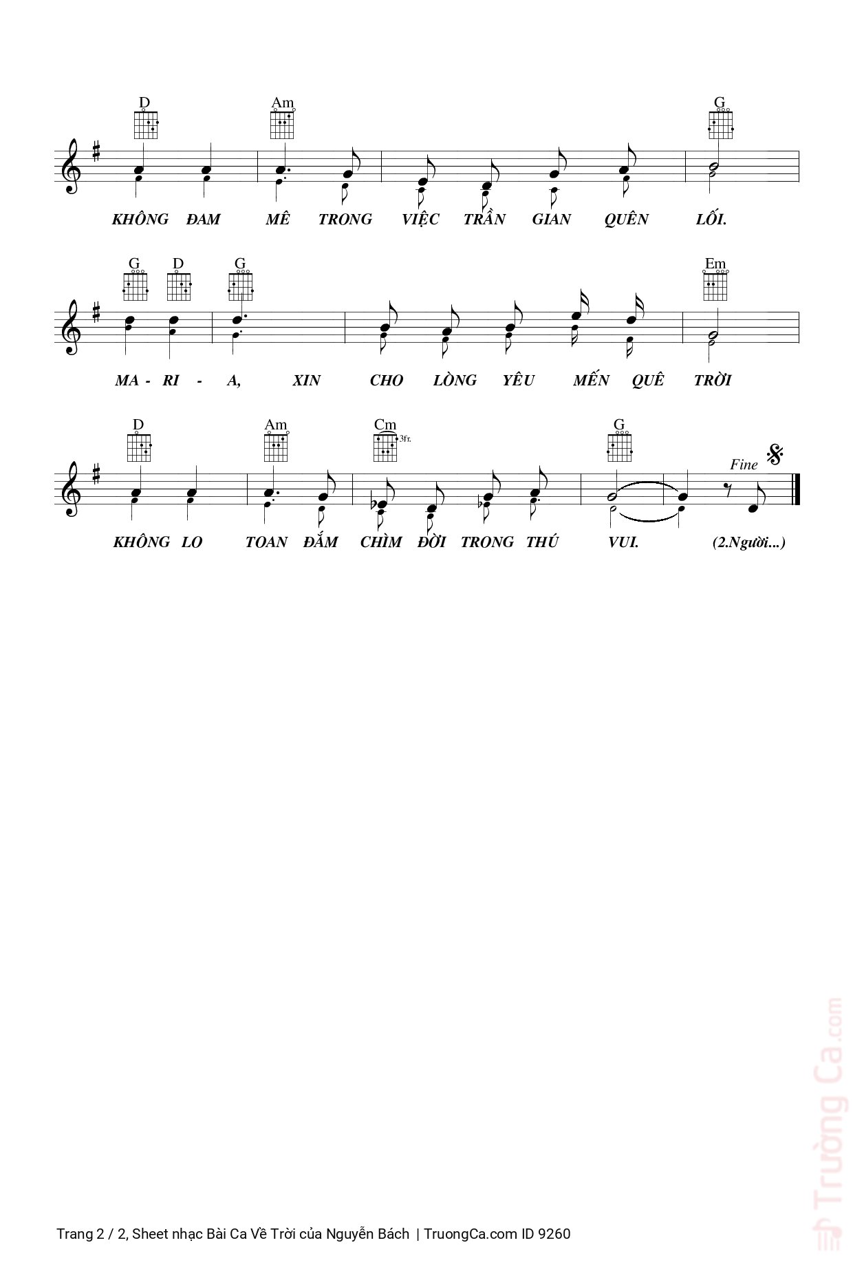 Page 2 of Sheet music PDF Bài Ca Về Trời - Nguyễn Bách