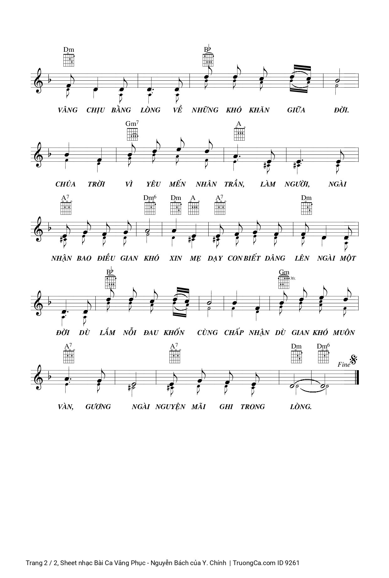 Page 2 of Sheet music PDF Bài Ca Vâng Phục - Nguyễn Bách - Y. Chính