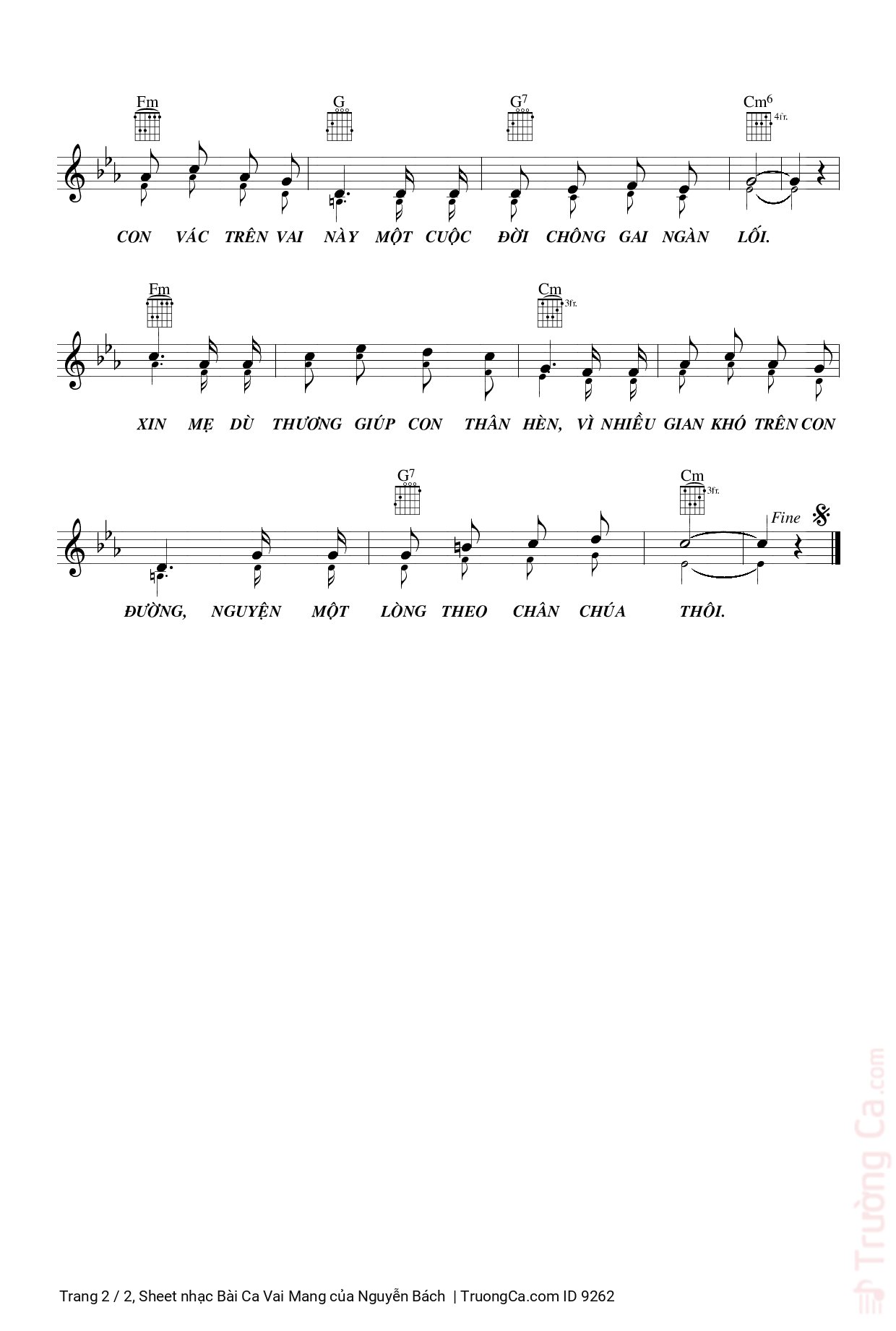 Page 2 of Sheet music PDF Bài Ca Vai Mang - Nguyễn Bách