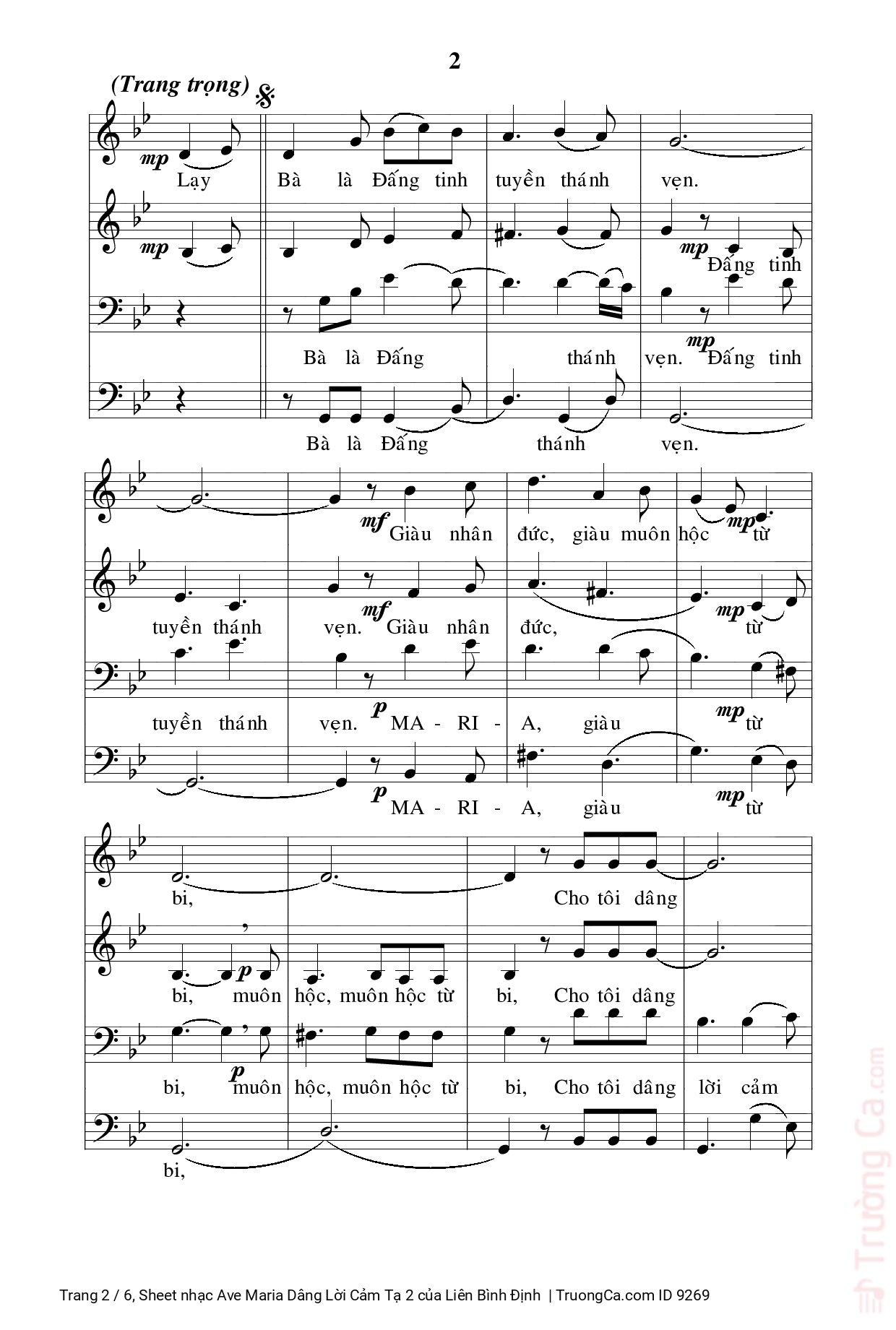 Page 2 of Sheet music PDF Ave Maria Dâng Lời Cảm Tạ 2 - Liên Bình Định