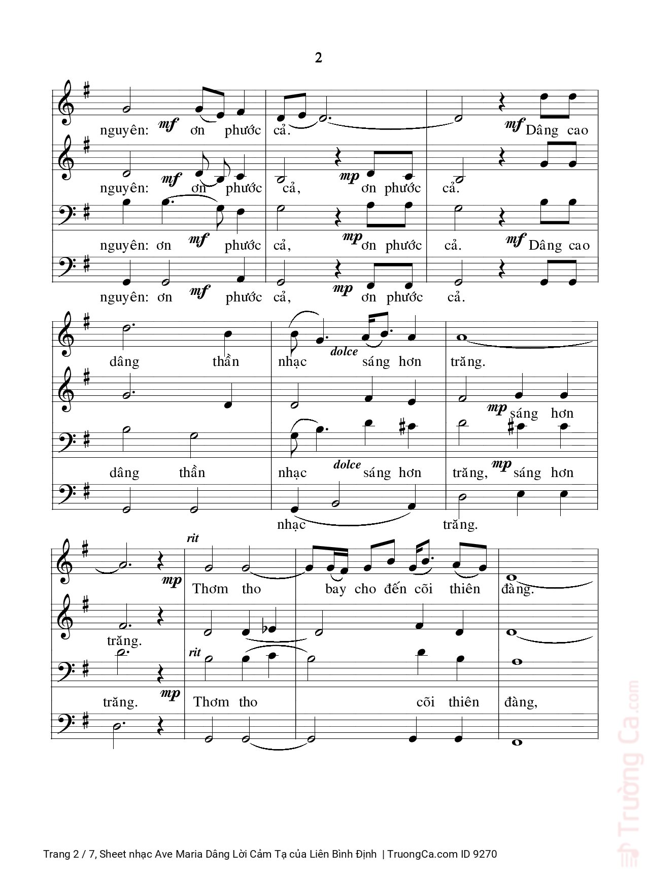 Page 2 of Sheet music PDF Ave Maria Dâng Lời Cảm Tạ - Liên Bình Định