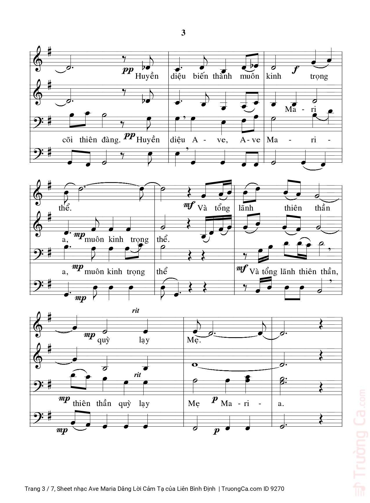 Page 3 of Sheet music PDF Ave Maria Dâng Lời Cảm Tạ - Liên Bình Định