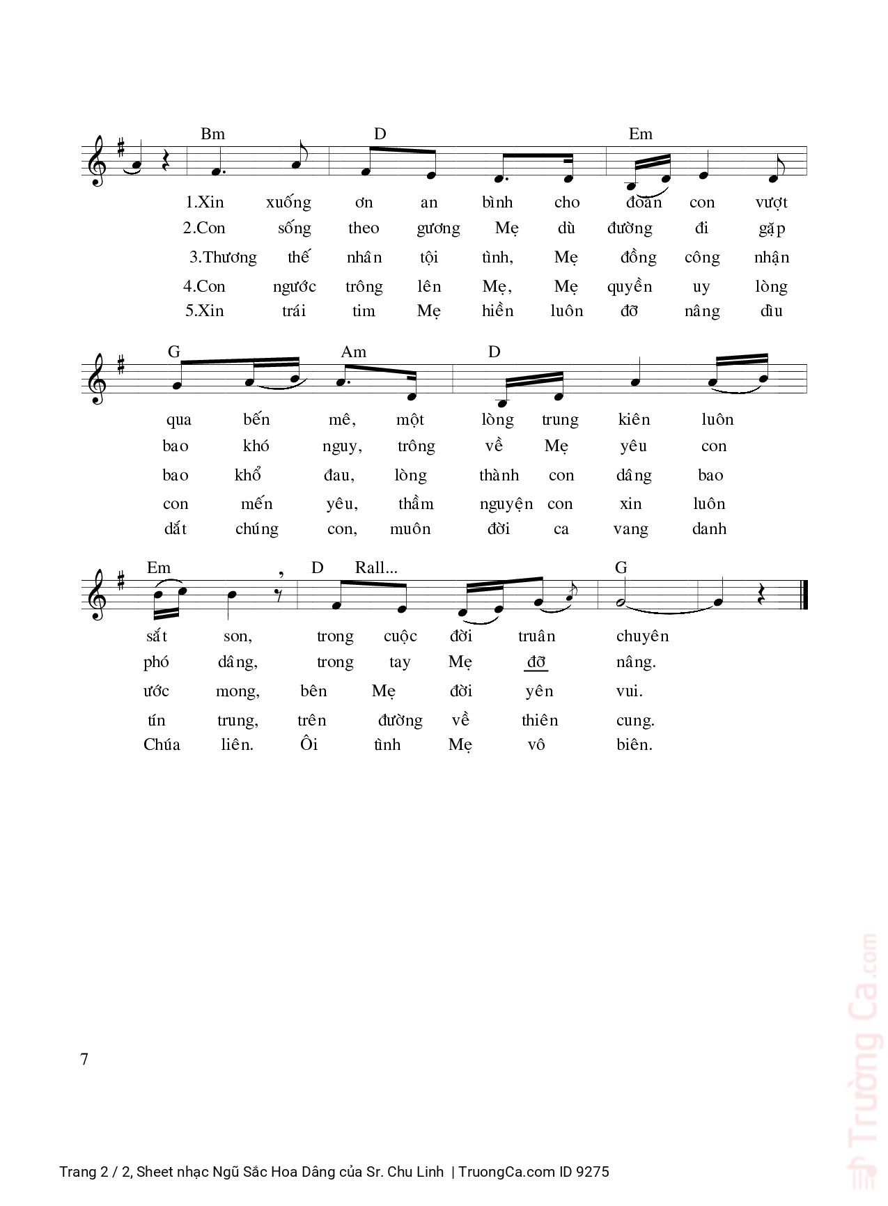 Page 2 of Sheet music PDF Ngũ Sắc Hoa Dâng - Sr. Chu Linh