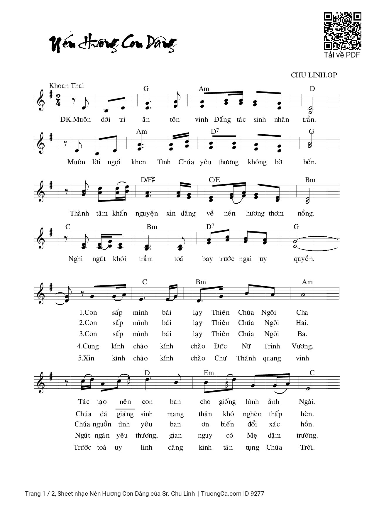 Sheet PDF of Nén Hương Con Dâng