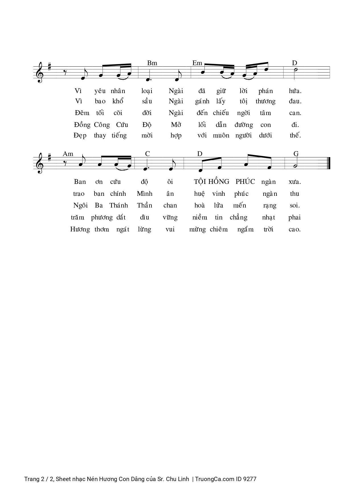Page 2 of Sheet music PDF Nén Hương Con Dâng - Sr. Chu Linh