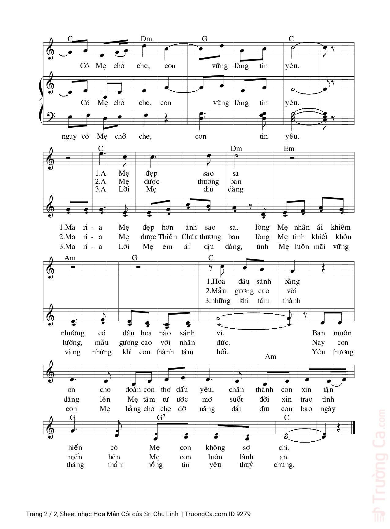 Page 2 of Sheet music PDF Hoa Mân Côi - Sr. Chu Linh