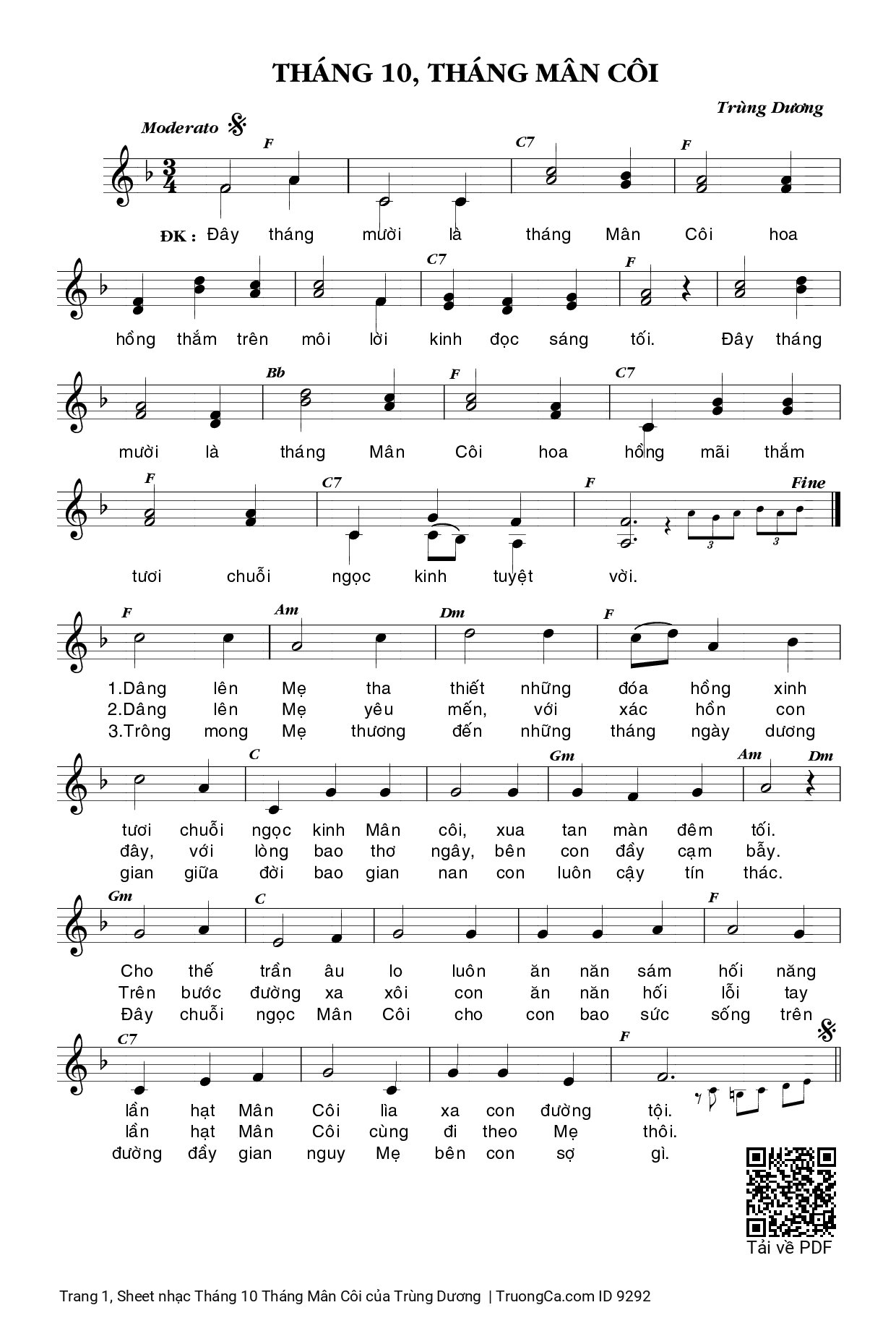 Sheet PDF of Tháng 10 Tháng Mân Côi