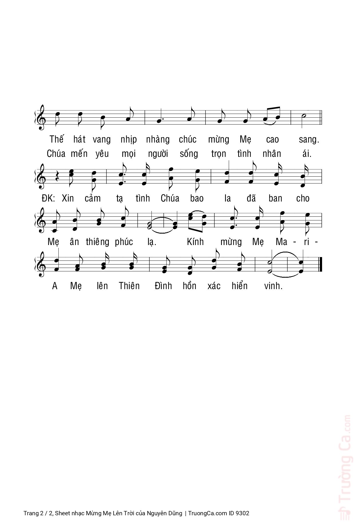 Page 2 of Sheet music PDF Mừng Mẹ Lên Trời - Nguyên Dũng